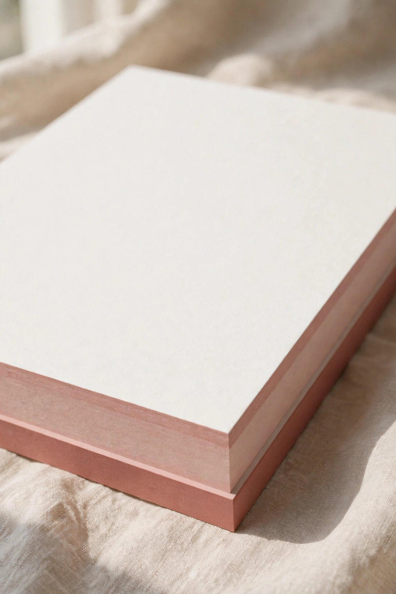 Ultra thick duplexed invitation board with a colored edge shown from the side