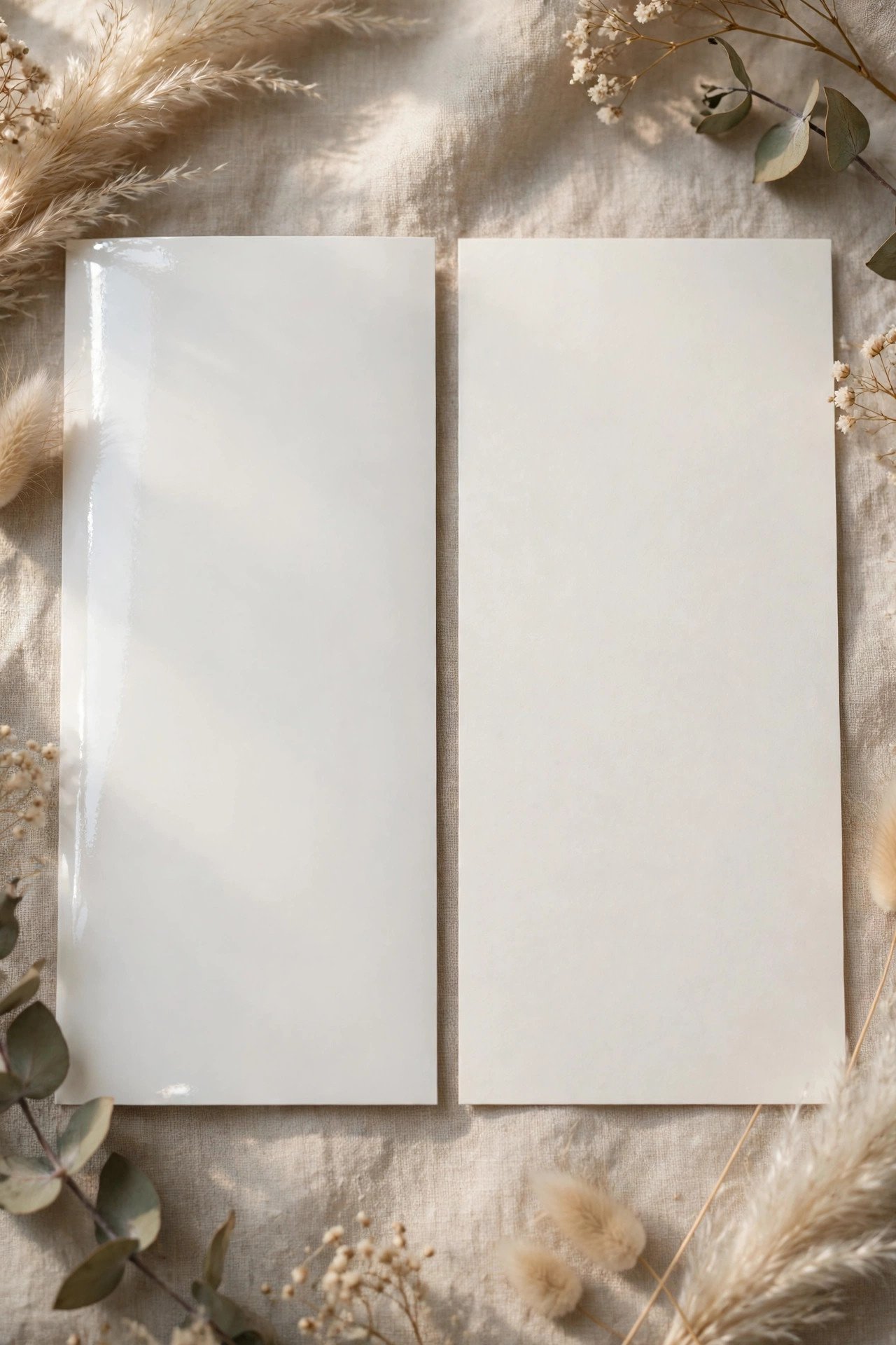 Side by side comparison of coated glossy and uncoated matte paper