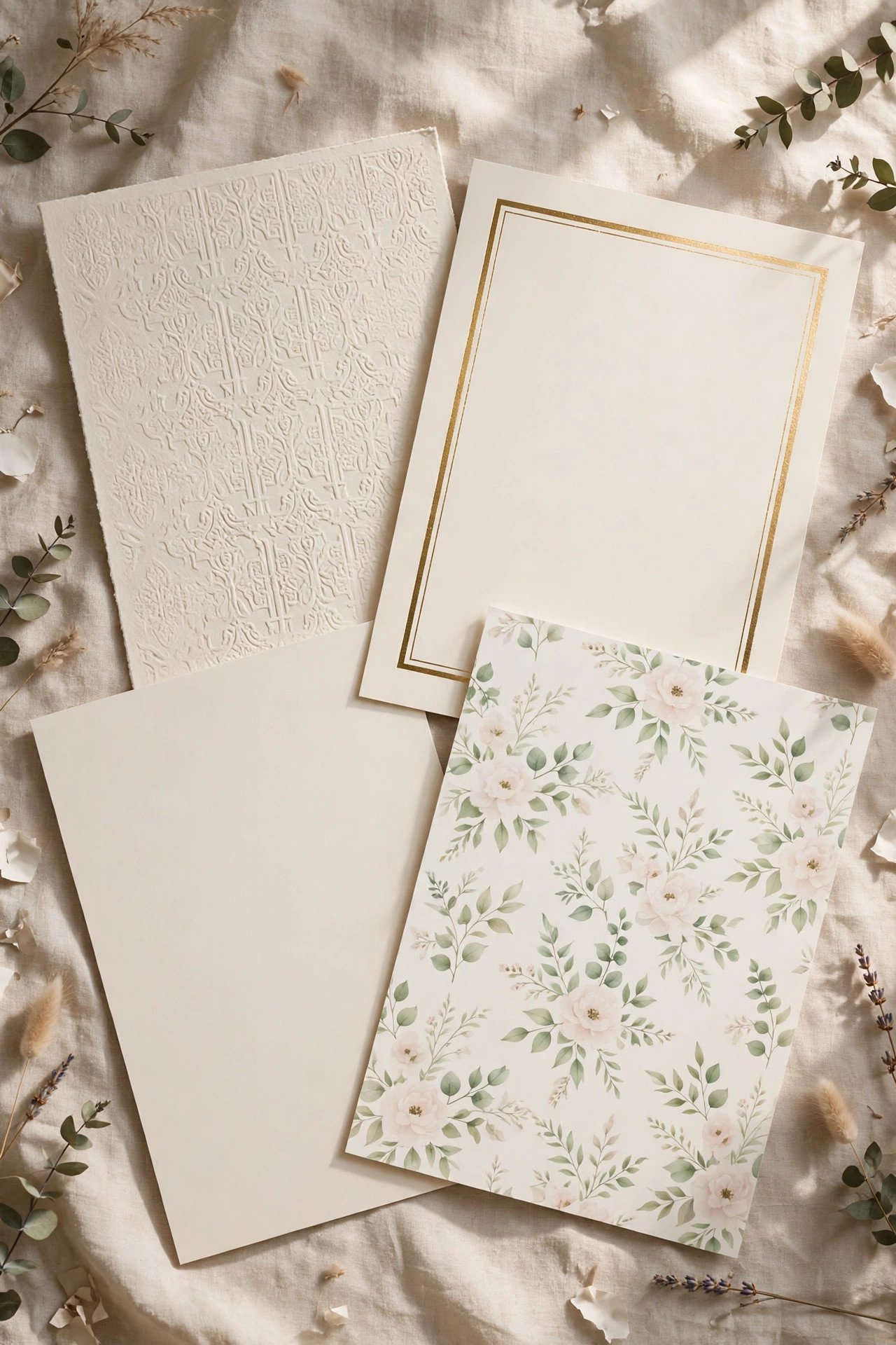 Printing method samples letterpress foil digital and flat on different papers