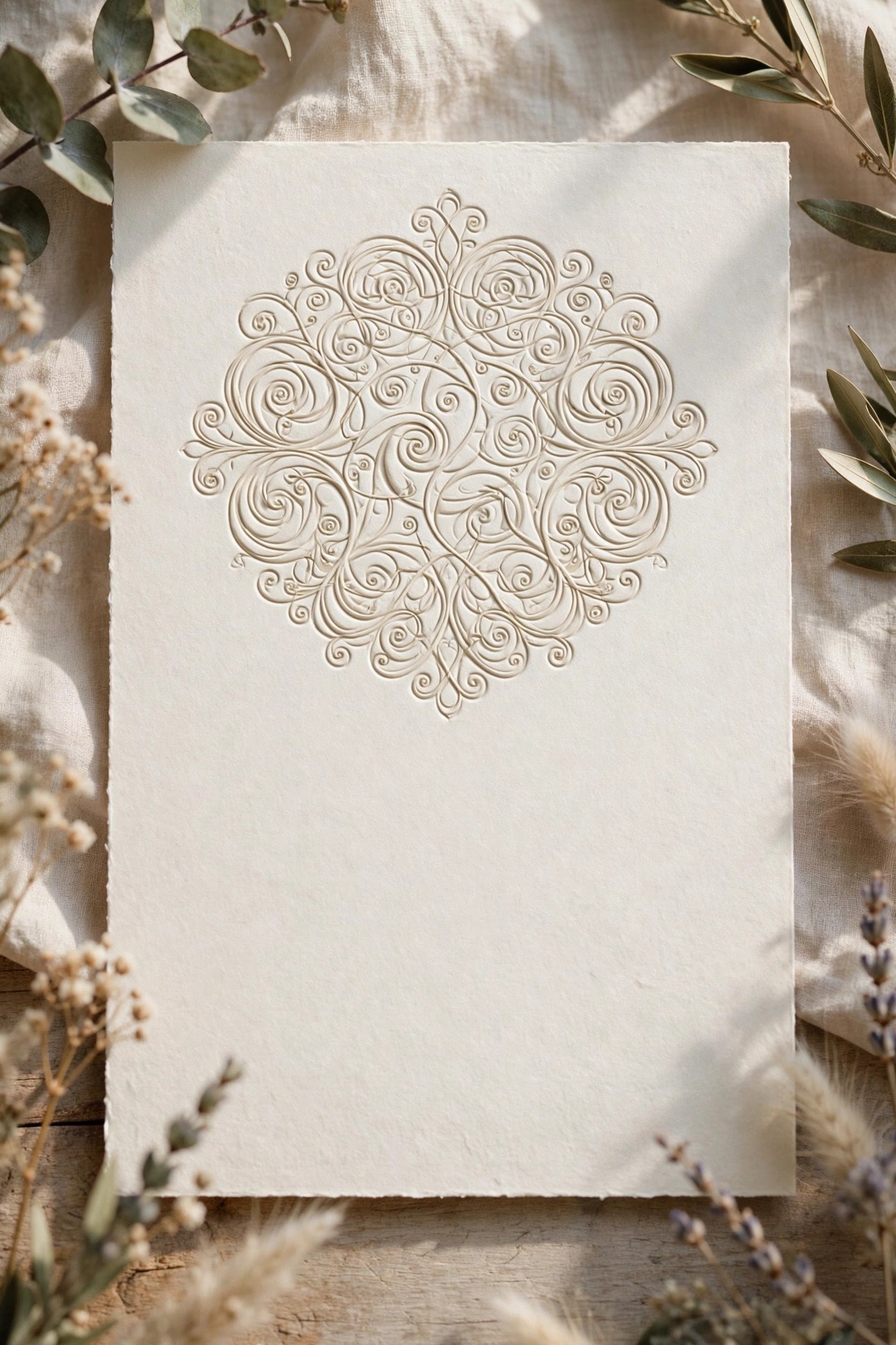 Letterpress invitation topped with an interlocked monogram crest