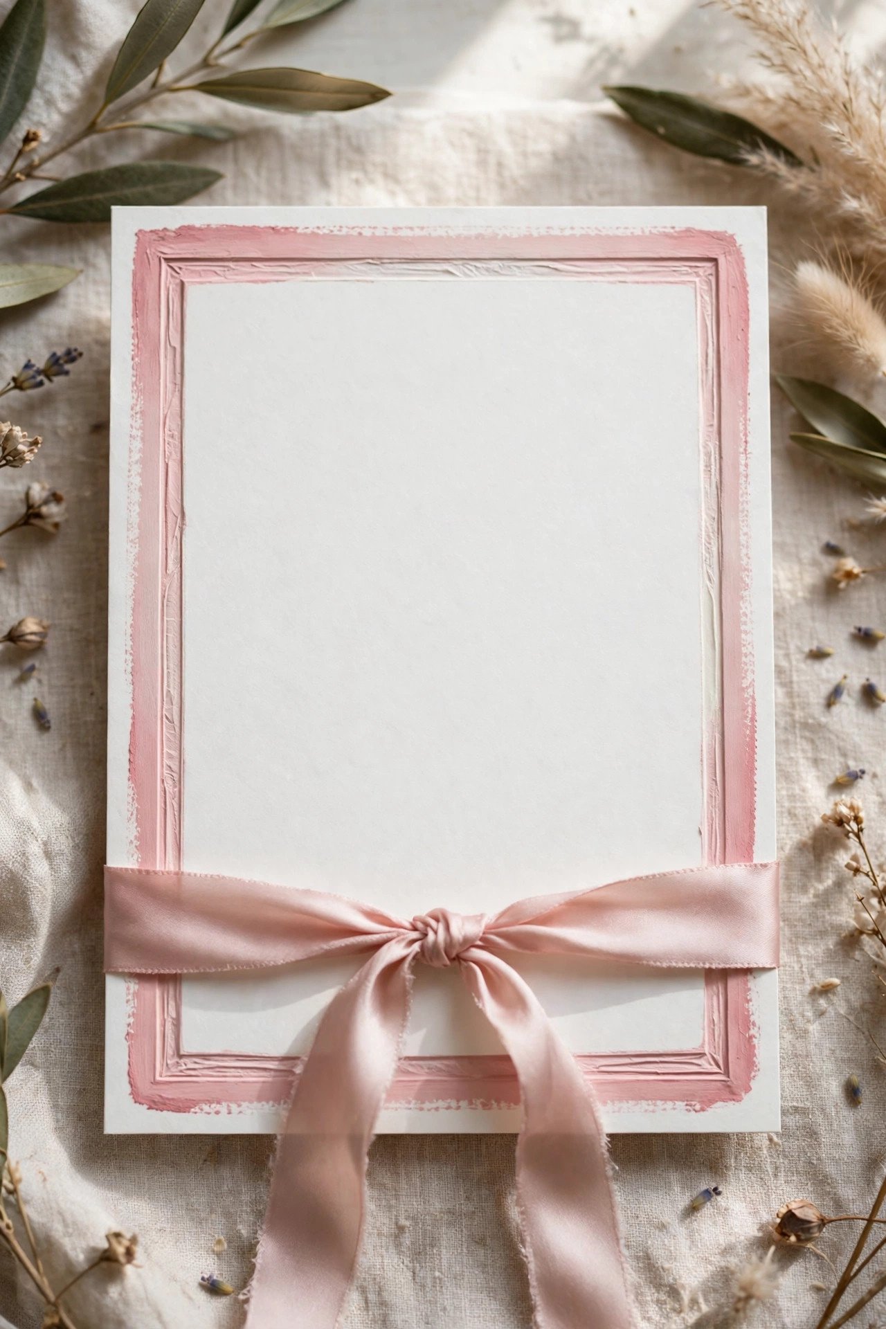 Letterpress invitation with painted edges and silk ribbon tie
