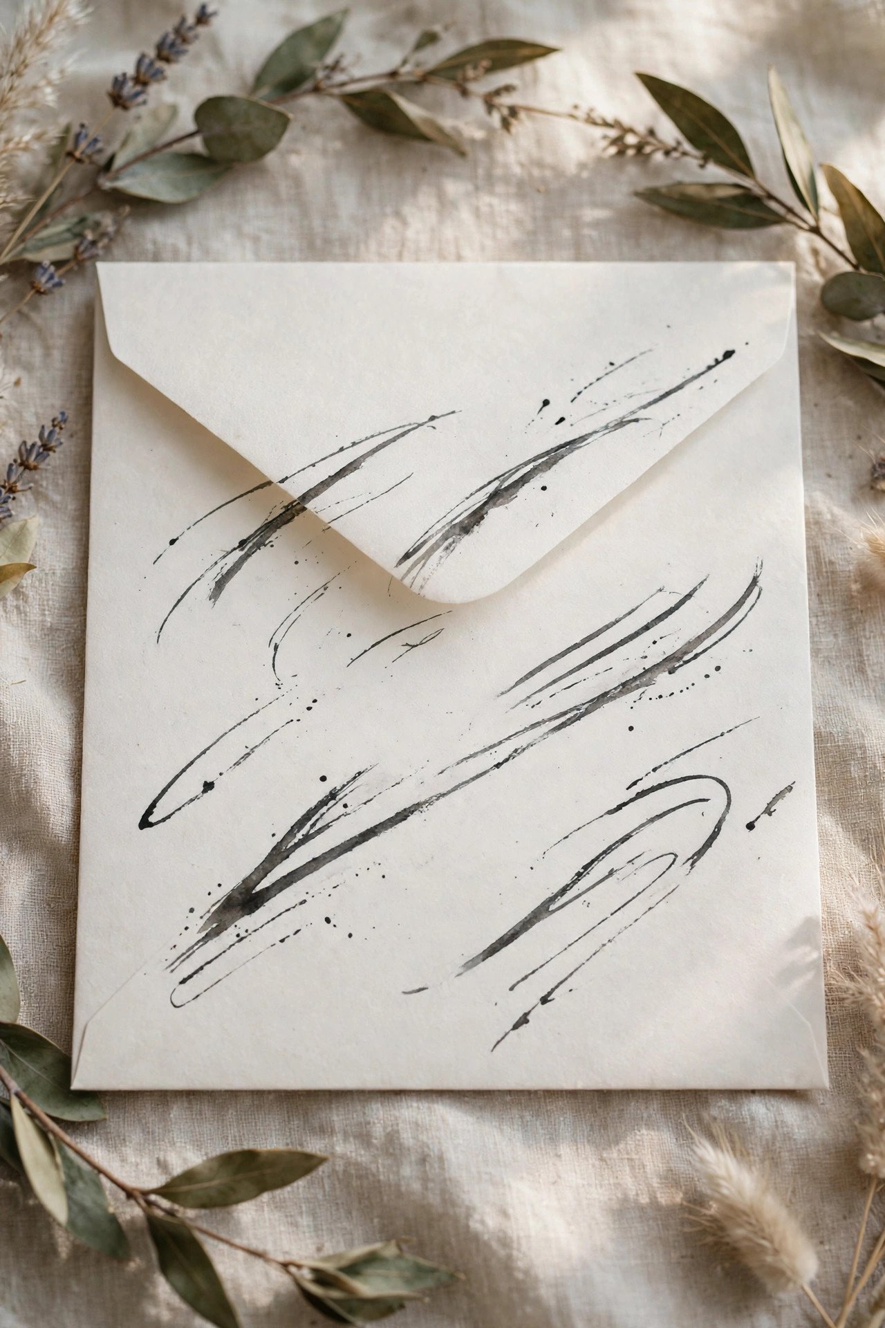 Italic calligraphy envelope with elegant slanted letterforms