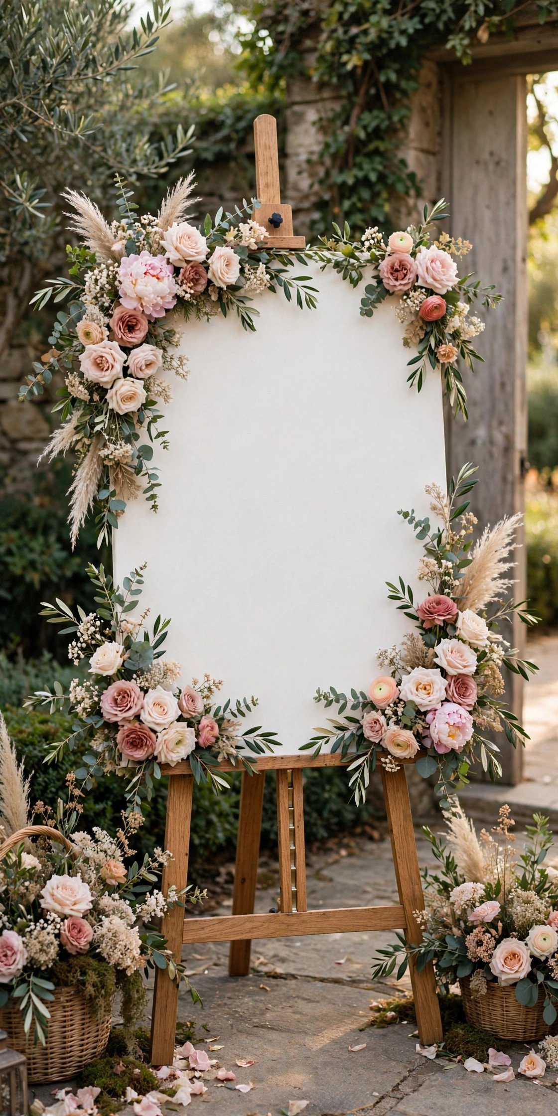 Large calligraphy welcome sign at a wedding entrance