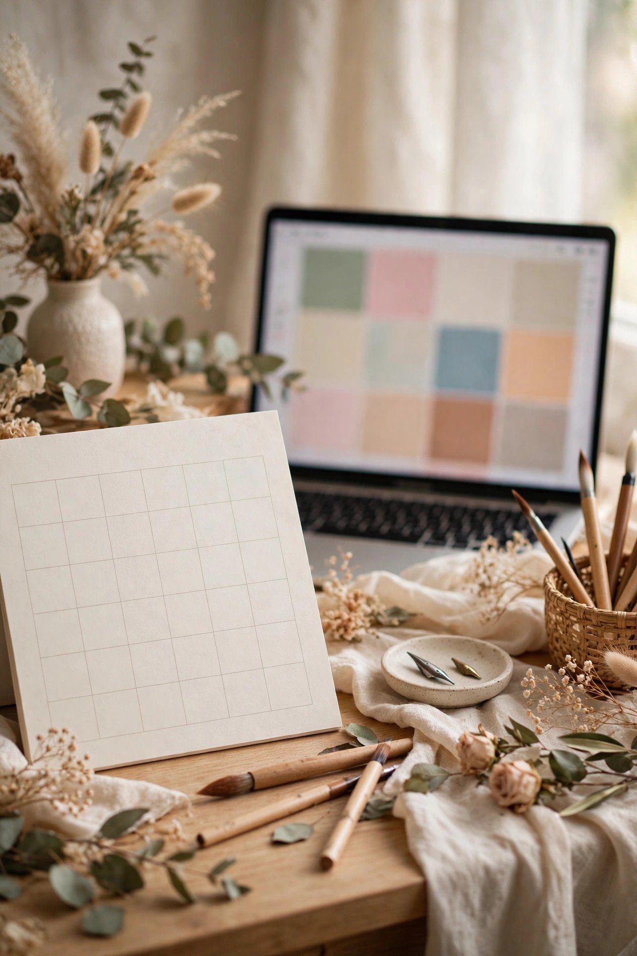 Calendar and guest list spreadsheet on a calligrapher's desk