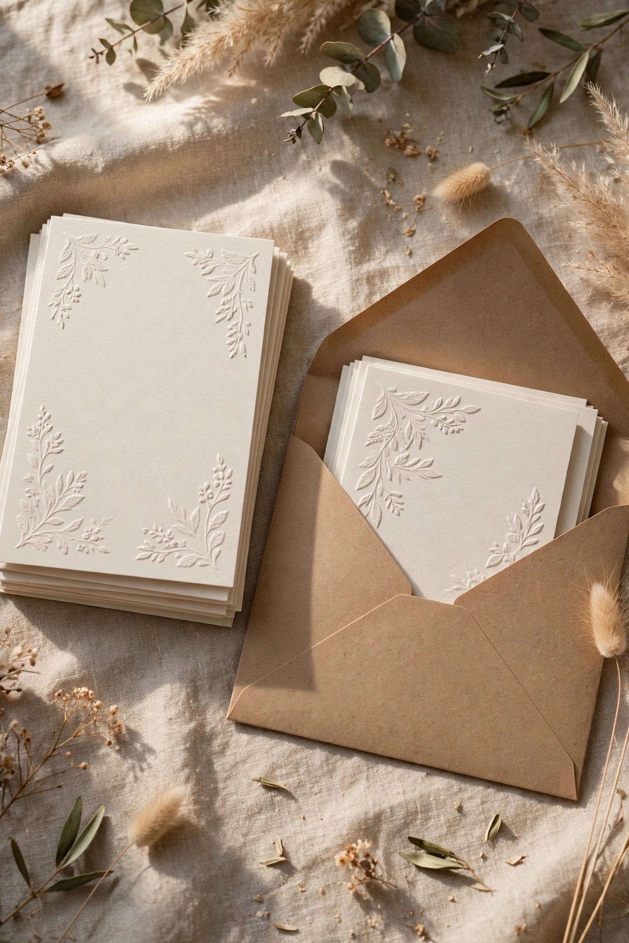 Invitation stack showing printed faces oriented toward the envelope flap