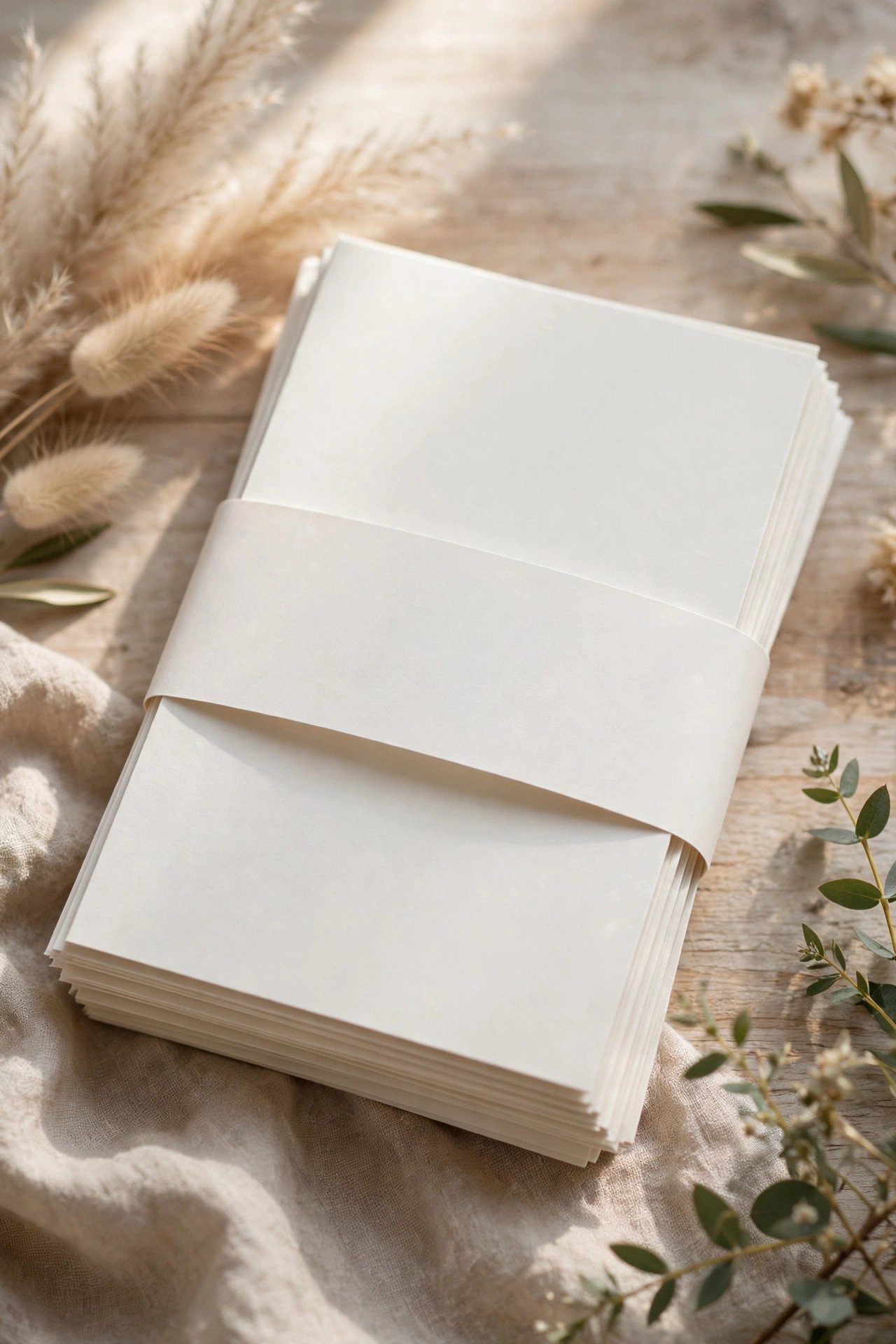 Belly band wrapped around an assembled invitation stack