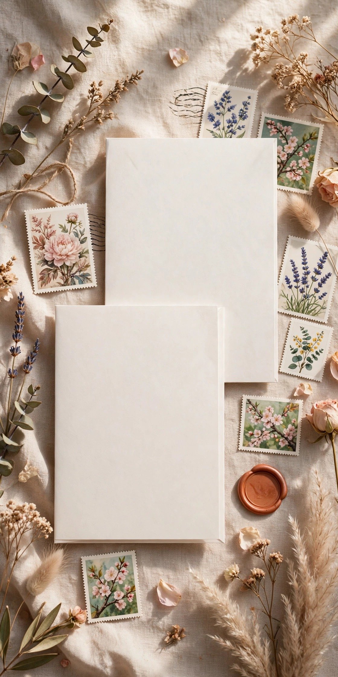 Wedding invitations with international postage ready for overseas guests