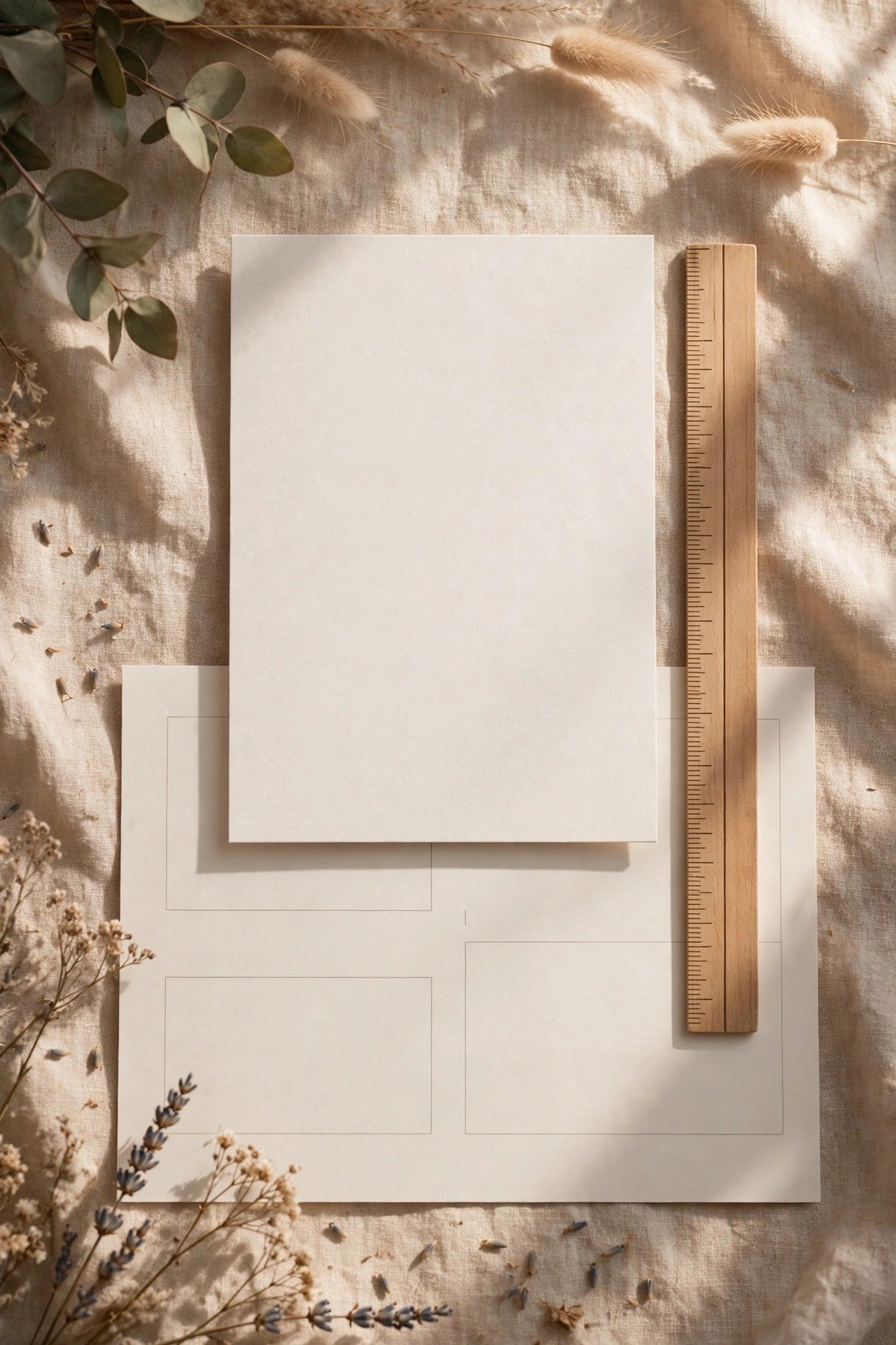 A UK wedding invitation being measured against Royal Mail size guides