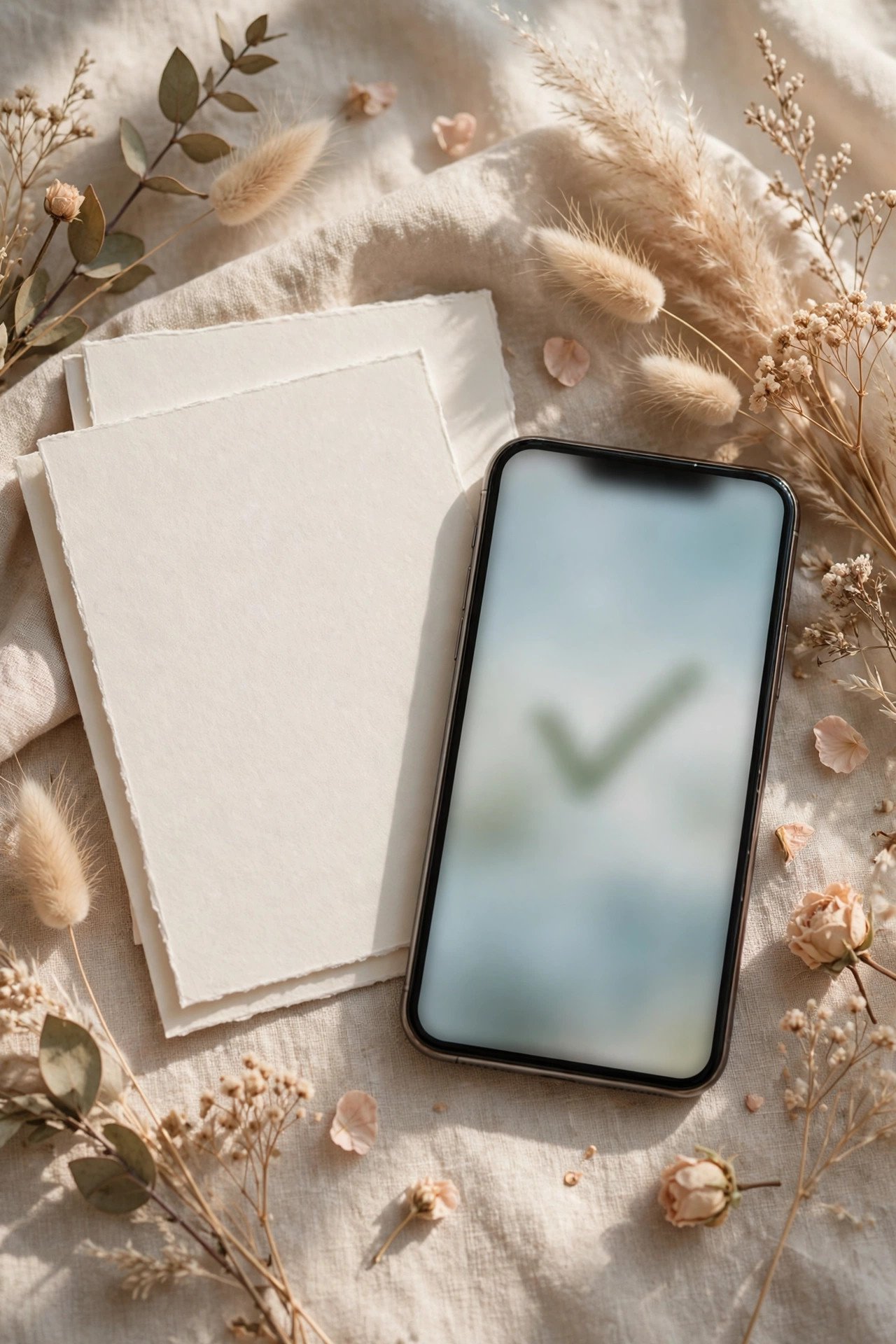 A phone showing an RSVP confirmation with a summary of choices