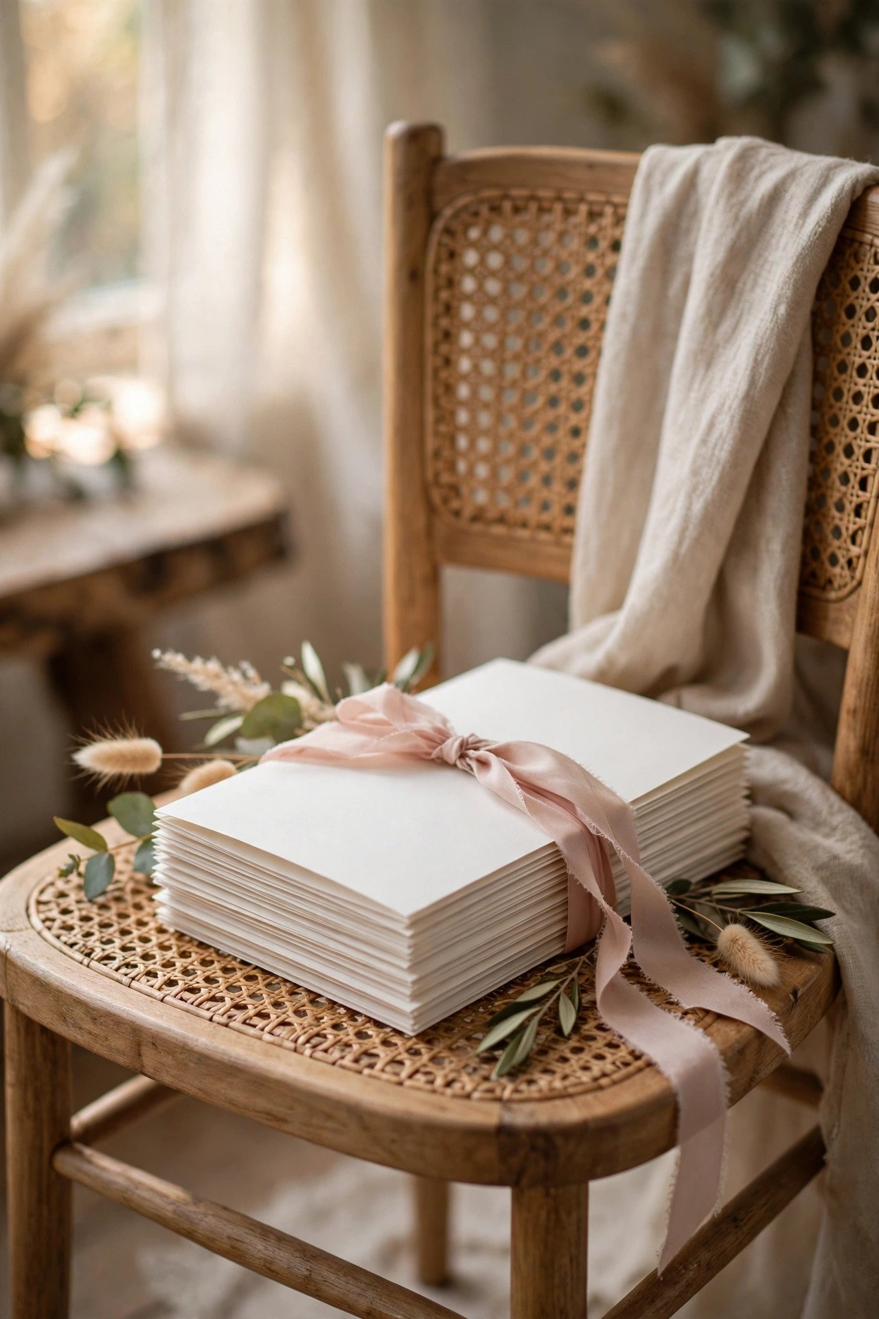 A stack of wedding ceremony programs with elegant printed wording
