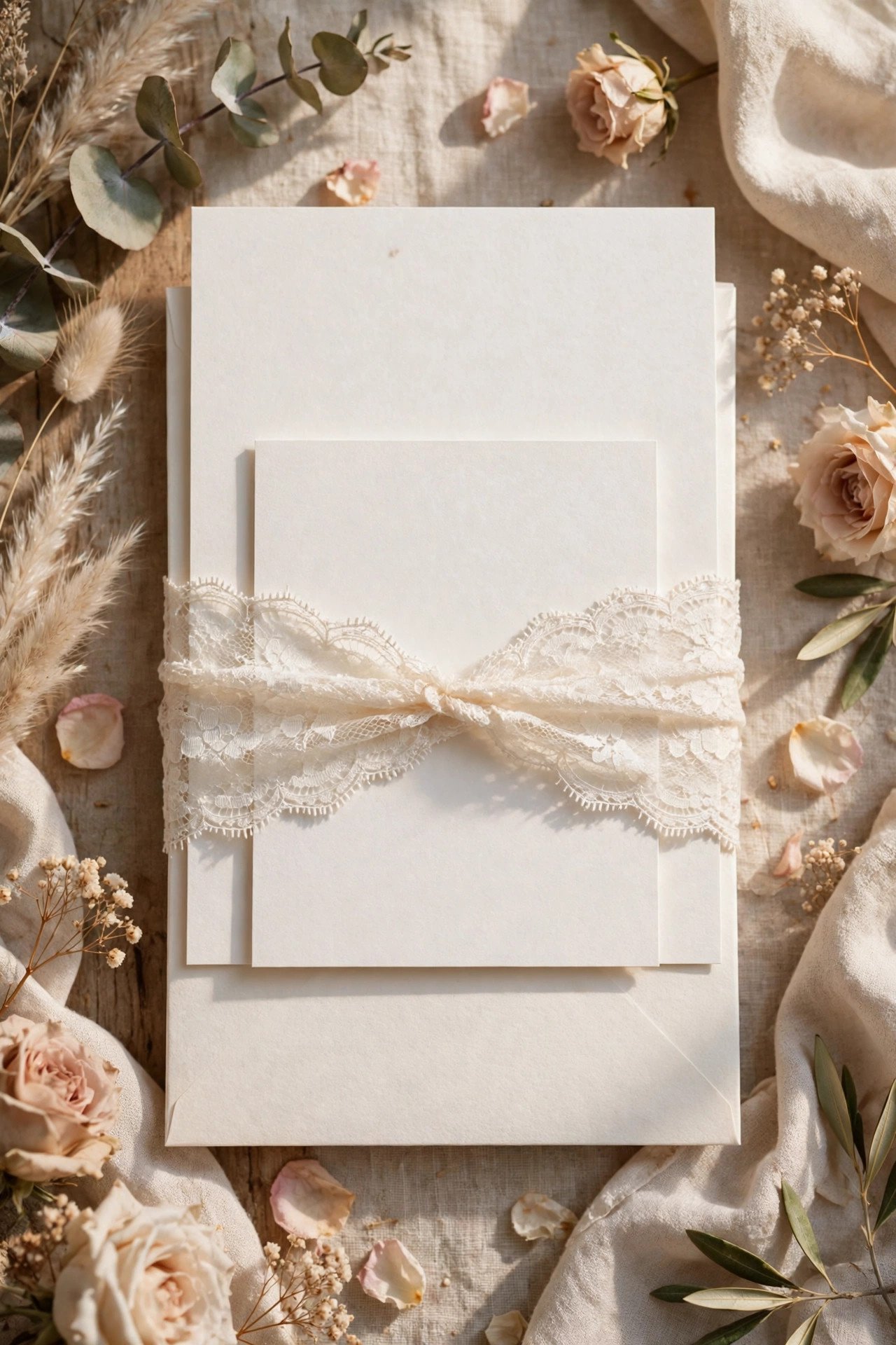 Wedding invitation suite with a delicate lace band belly band