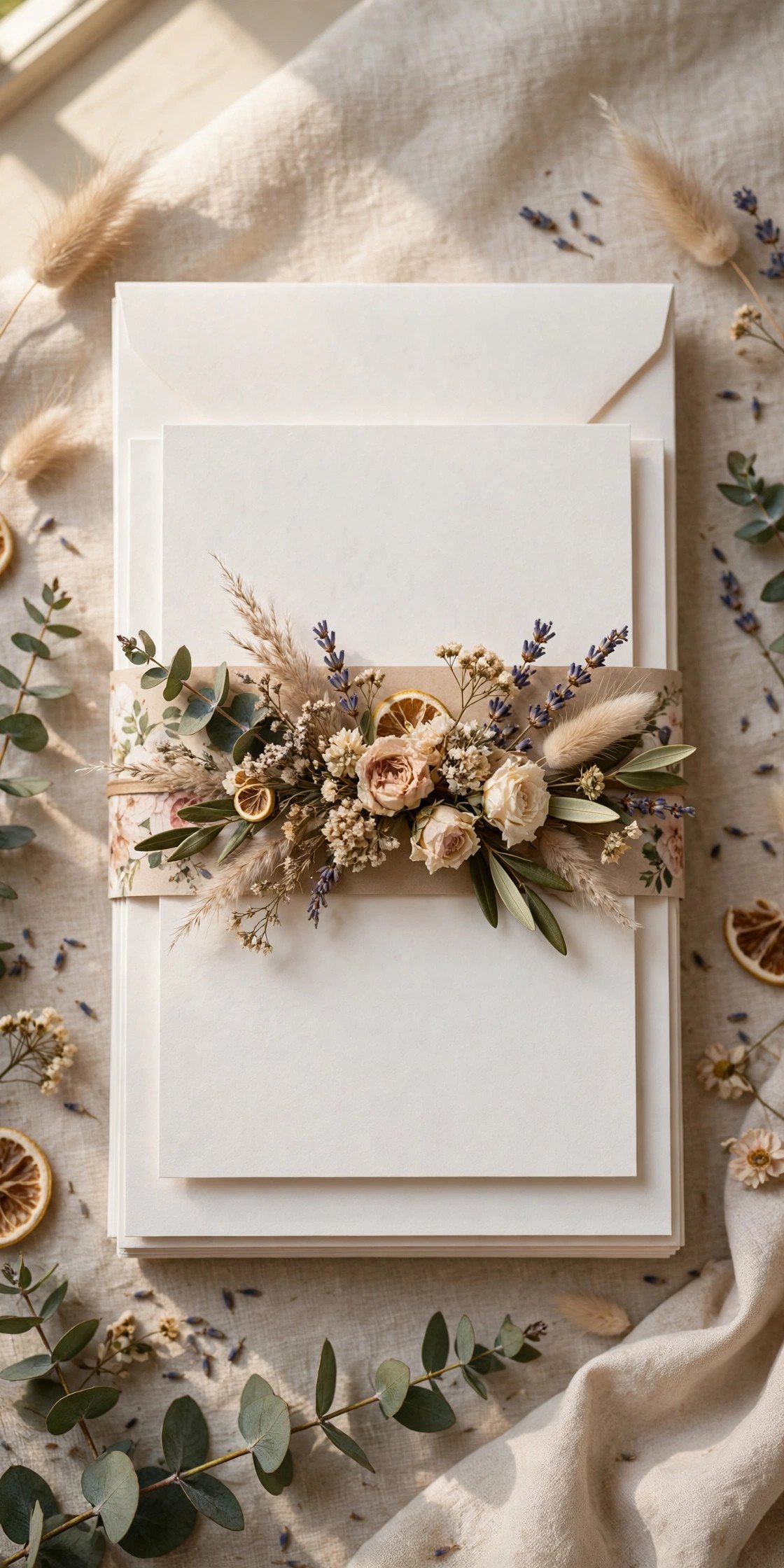 Wedding invitation suite with a floral wrap band belly band