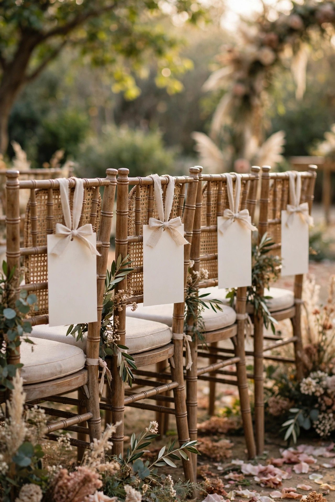 Wedding day stationery showing reserved seating signs