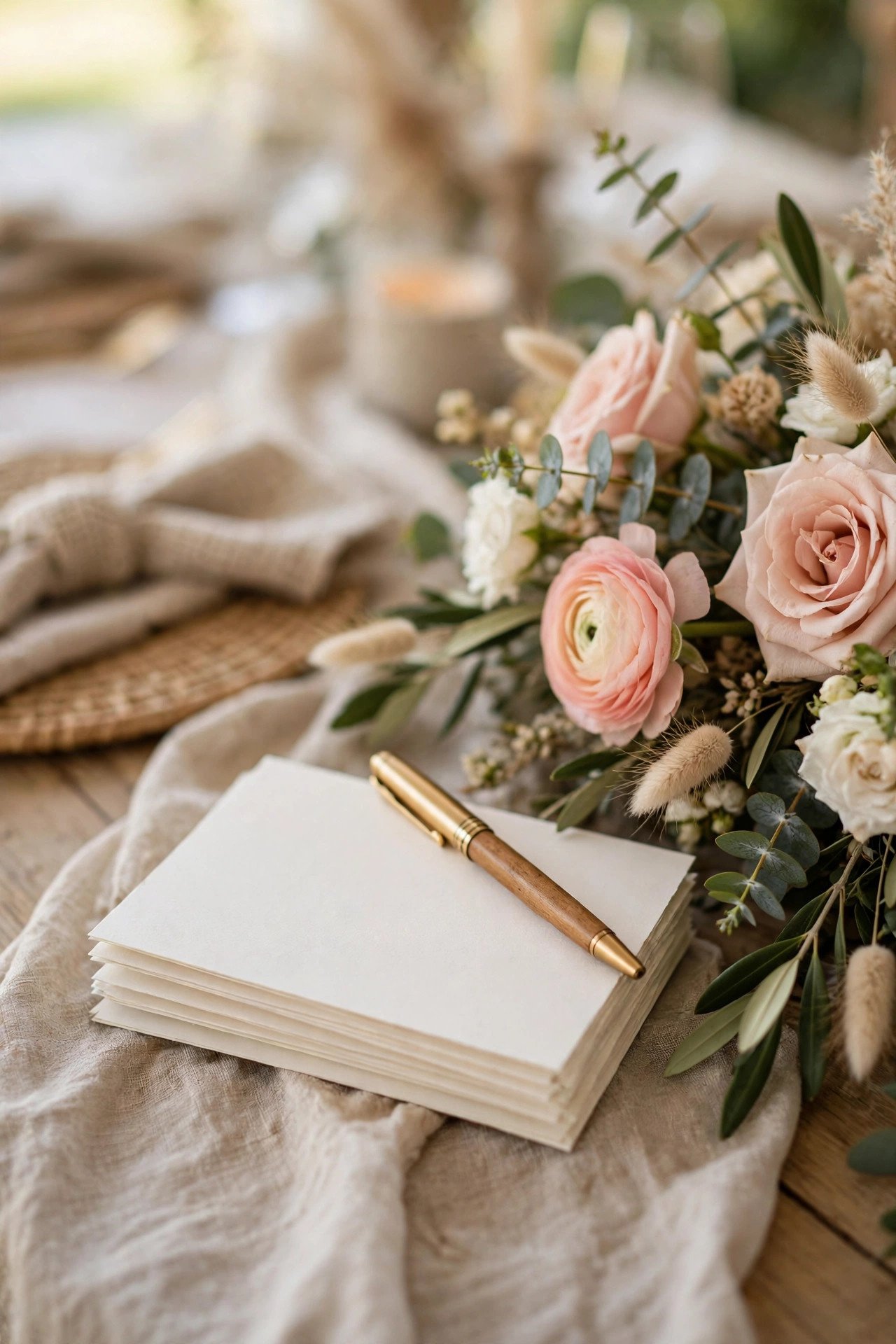 Wedding day stationery showing thank-you speech cards