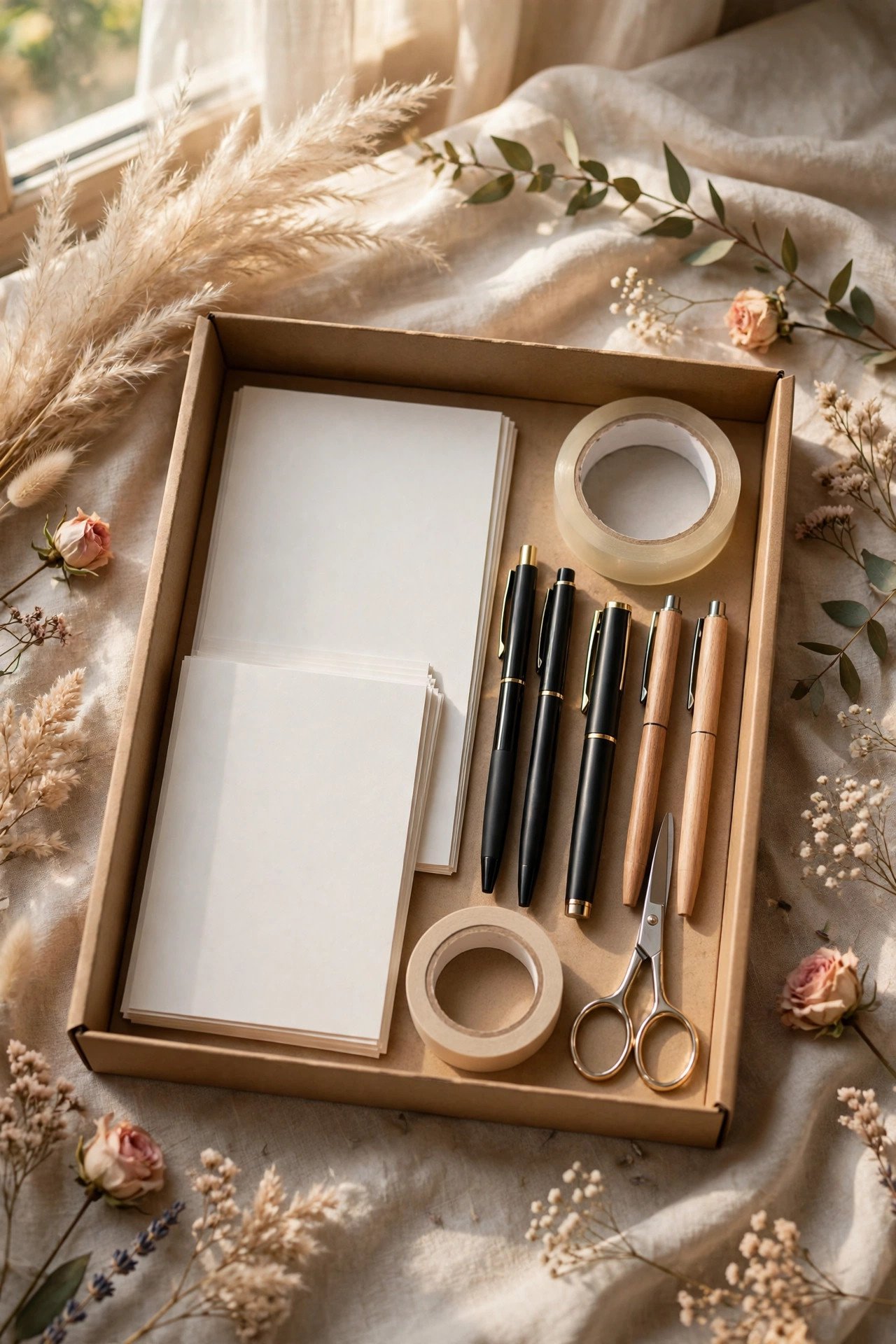 Wedding day stationery showing spares, blanks and the emergency print kit