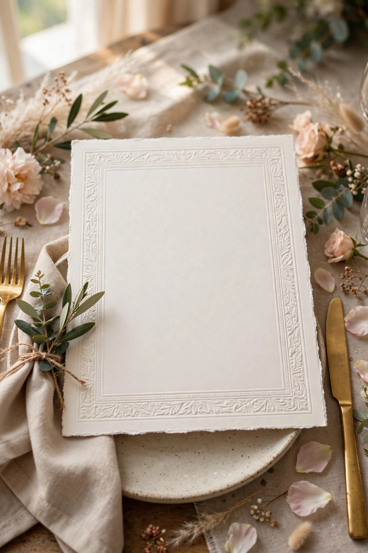The Letterpress Menu Card — wedding menu design at an elegant reception place setting