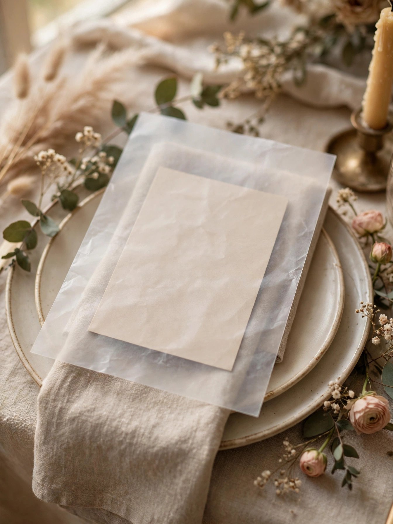 The Translucent Vellum Menu — wedding menu design at an elegant reception place setting