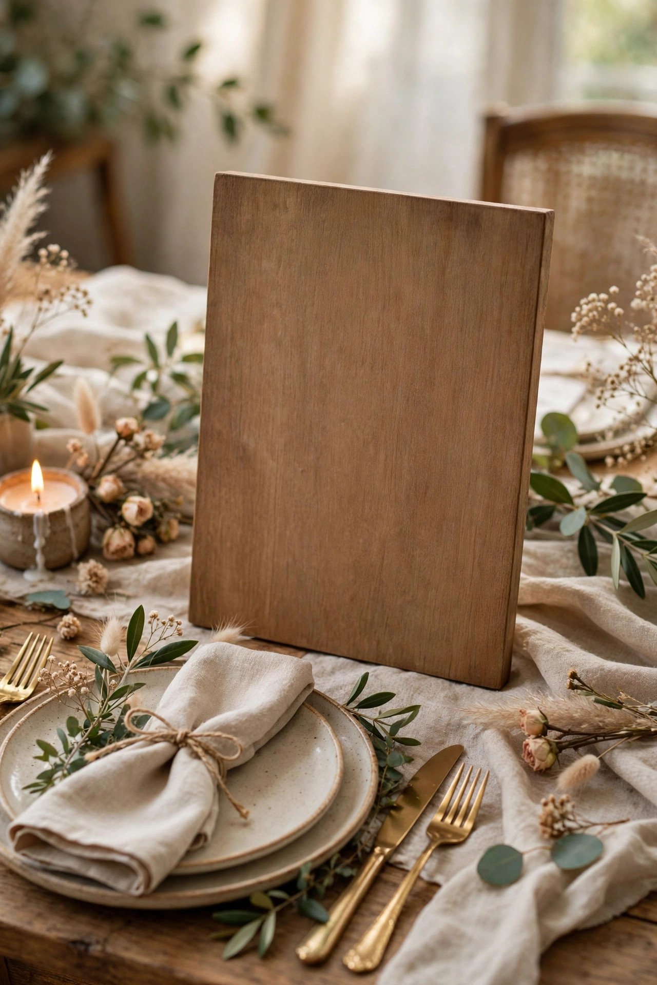 The Wooden Engraved Menu — wedding menu design at an elegant reception place setting