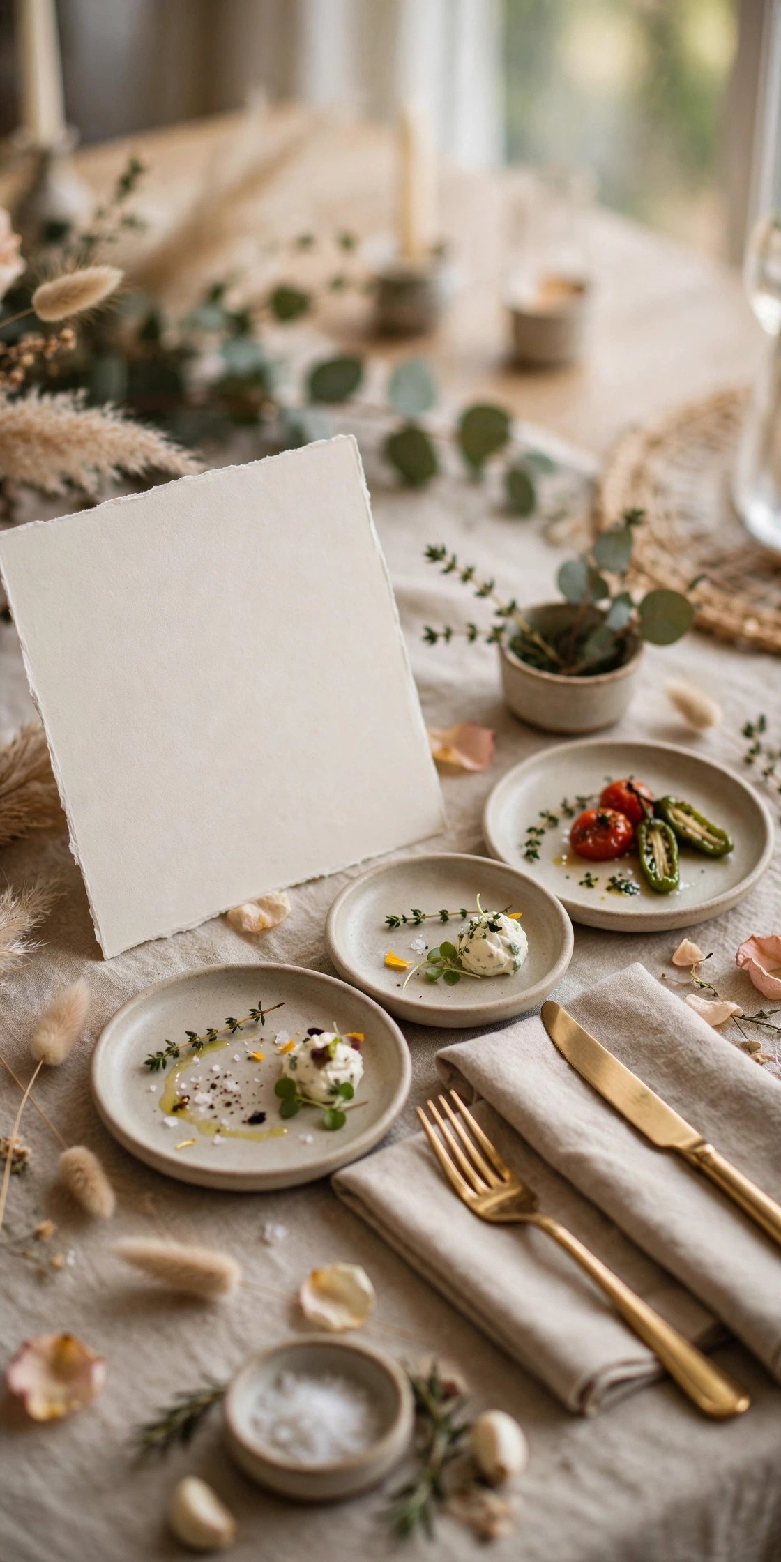The Tasting Menu Card — wedding menu design at an elegant reception place setting