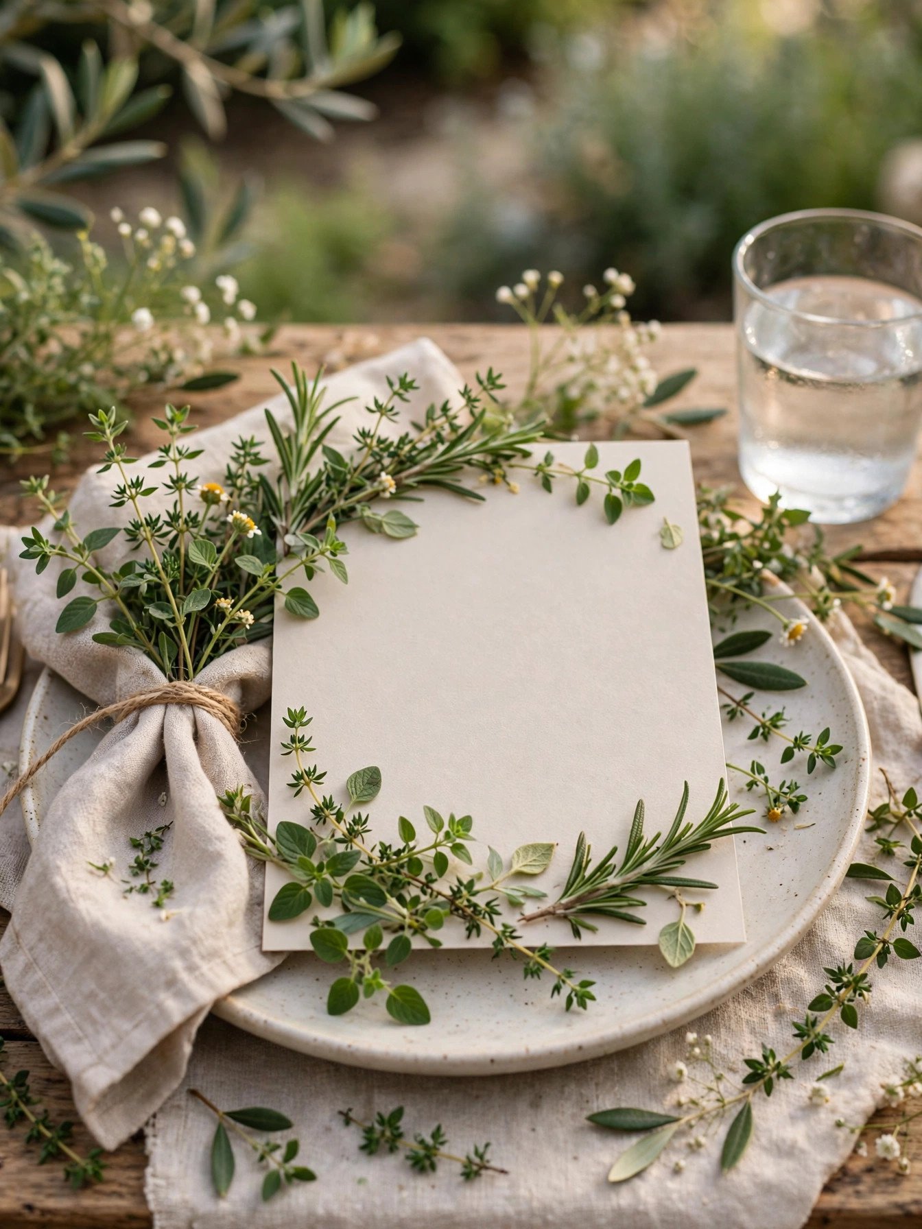 The Garden Herb Menu Design — wedding menu design at an elegant reception place setting