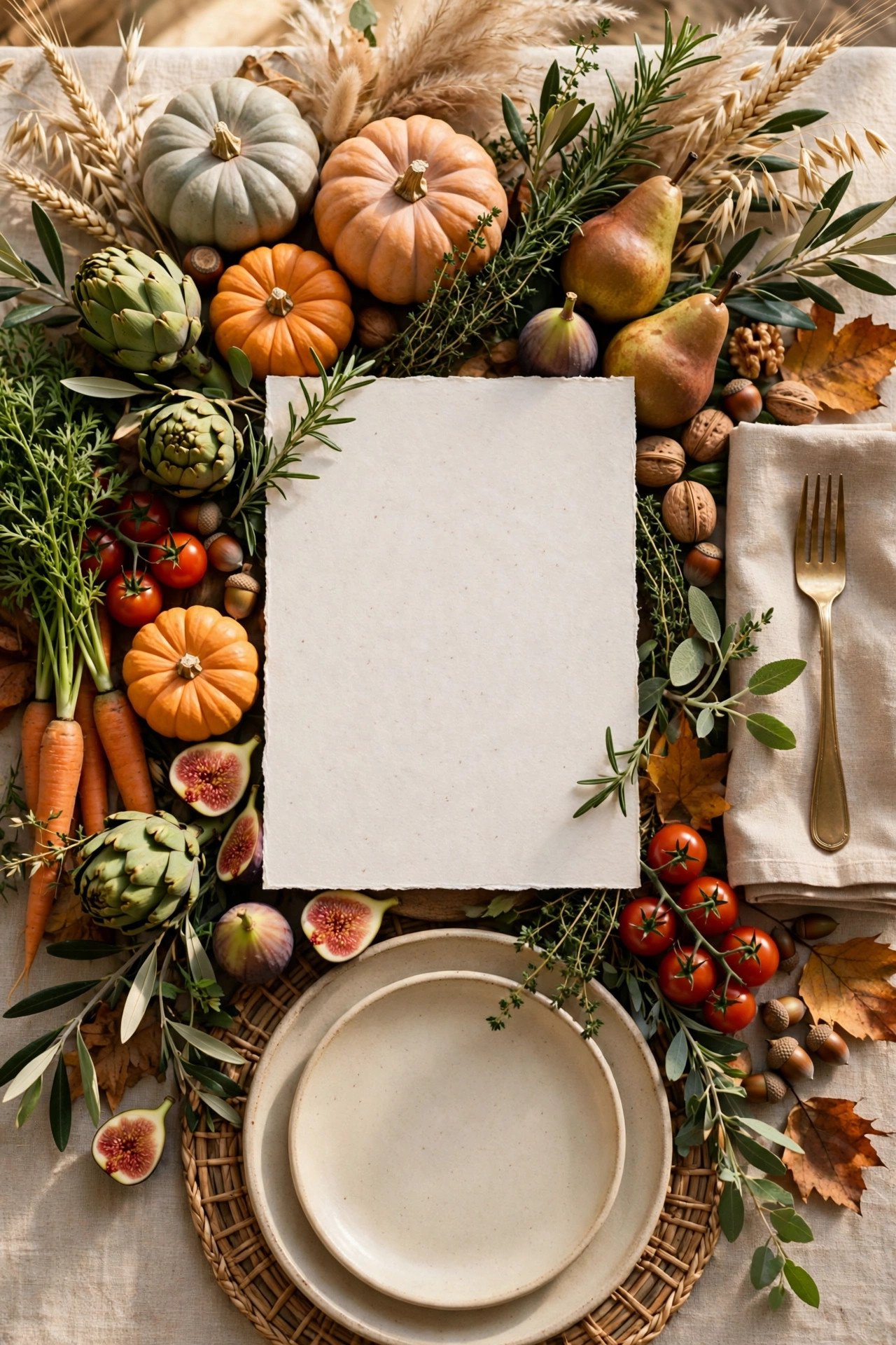 The Seasonal Harvest Menu — wedding menu design at an elegant reception place setting