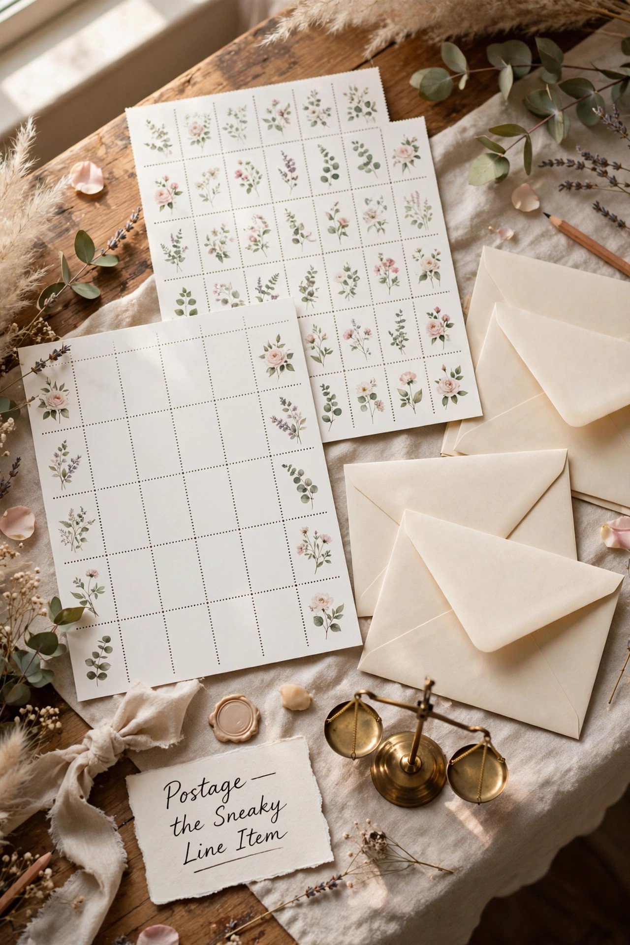 Postage: The Sneaky Line Item — wedding paper goods budget line with typical price guidance