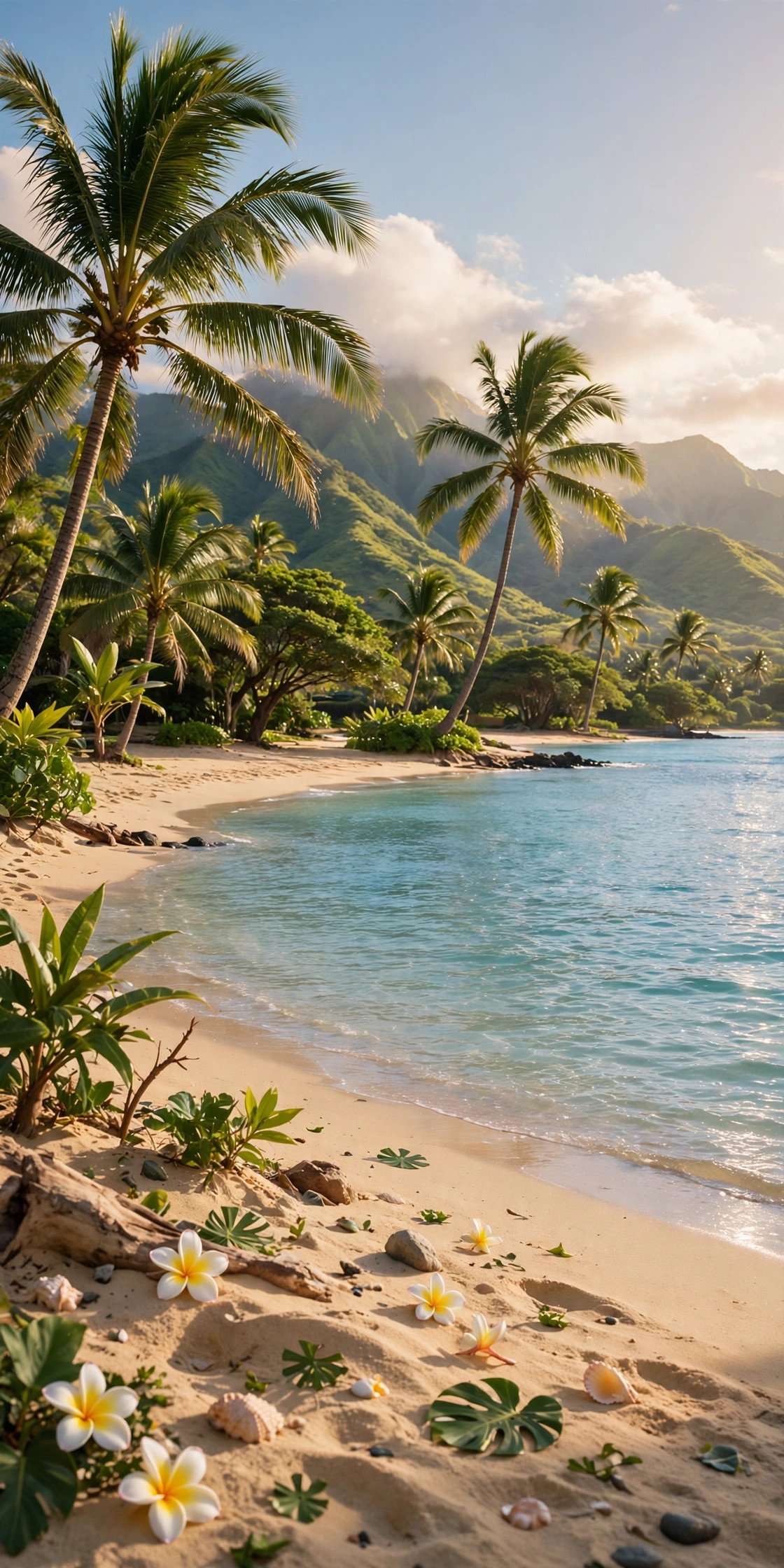 Hawaii beach in perfect spring weather with calm turquoise water and a gentle trade-wind breeze