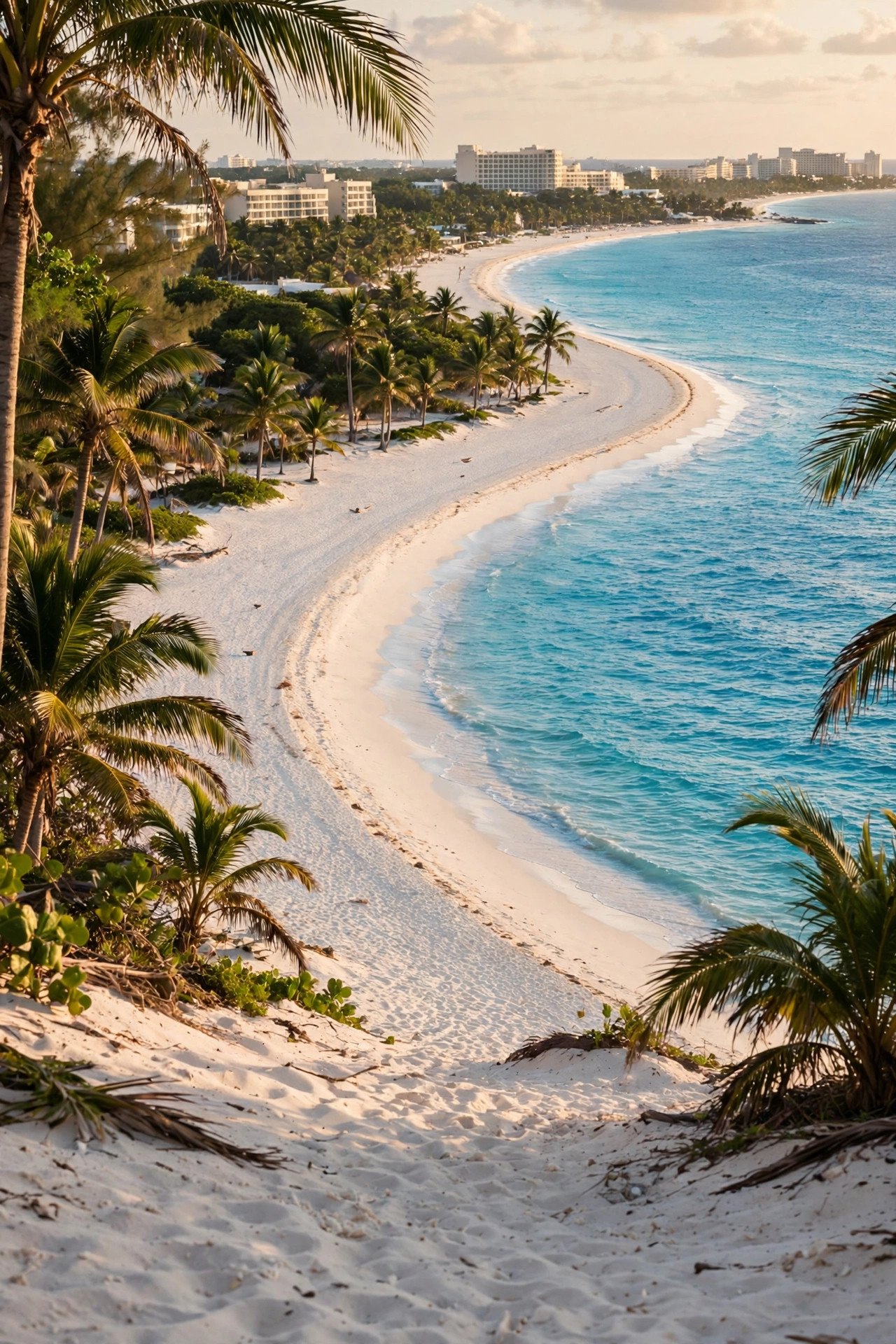 Long curve of white sand and turquoise sea along Cancun's Hotel Zone