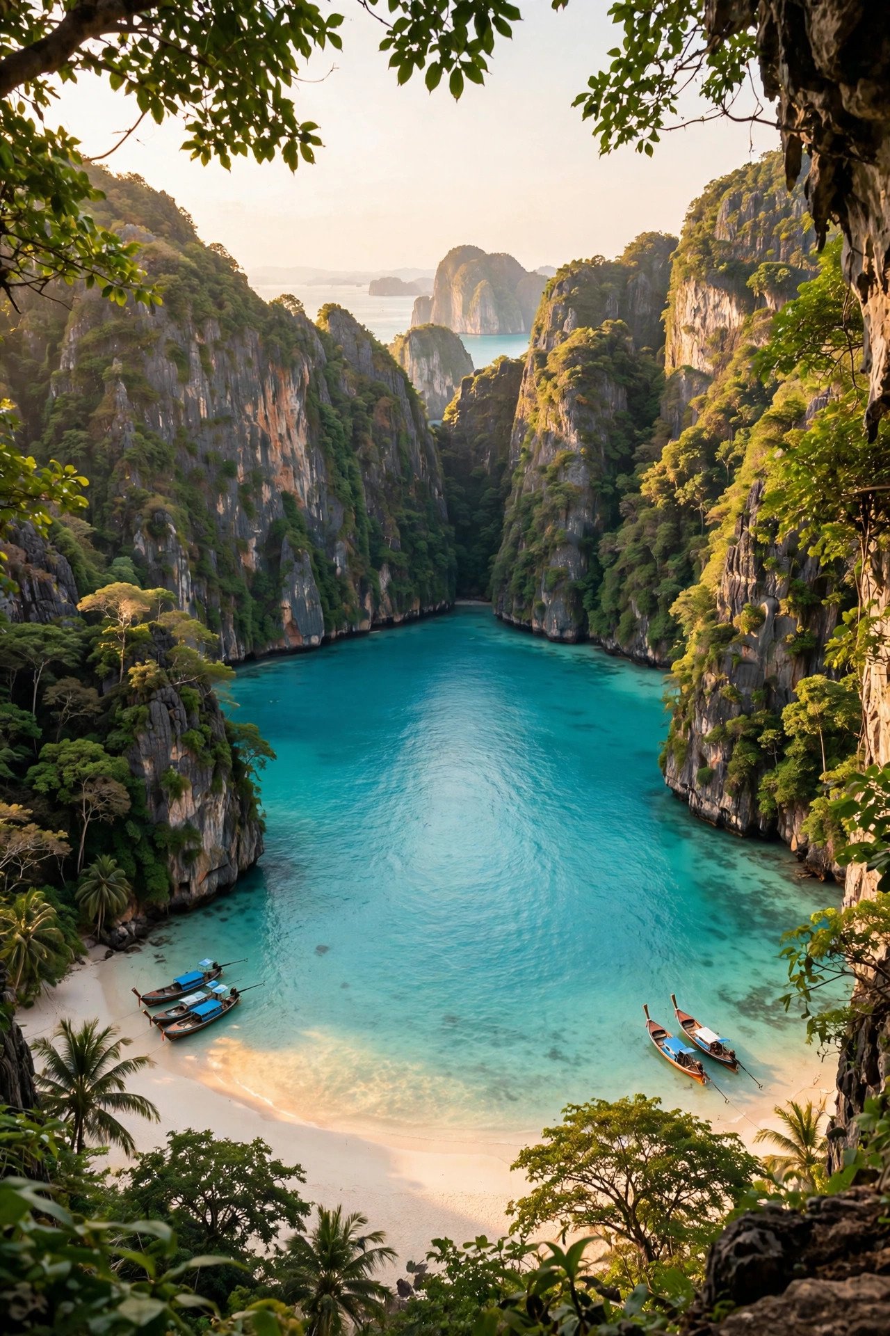 Turquoise lagoon and limestone cliffs of Maya Bay on Koh Phi Phi Leh, Thailand