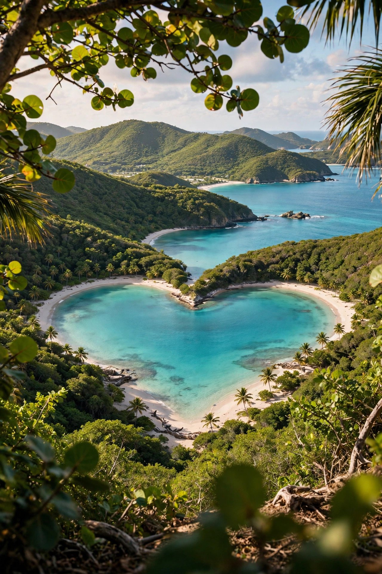 Trunk Bay beach on St John in the US Virgin Islands with heart-shaped bay and turquoise water