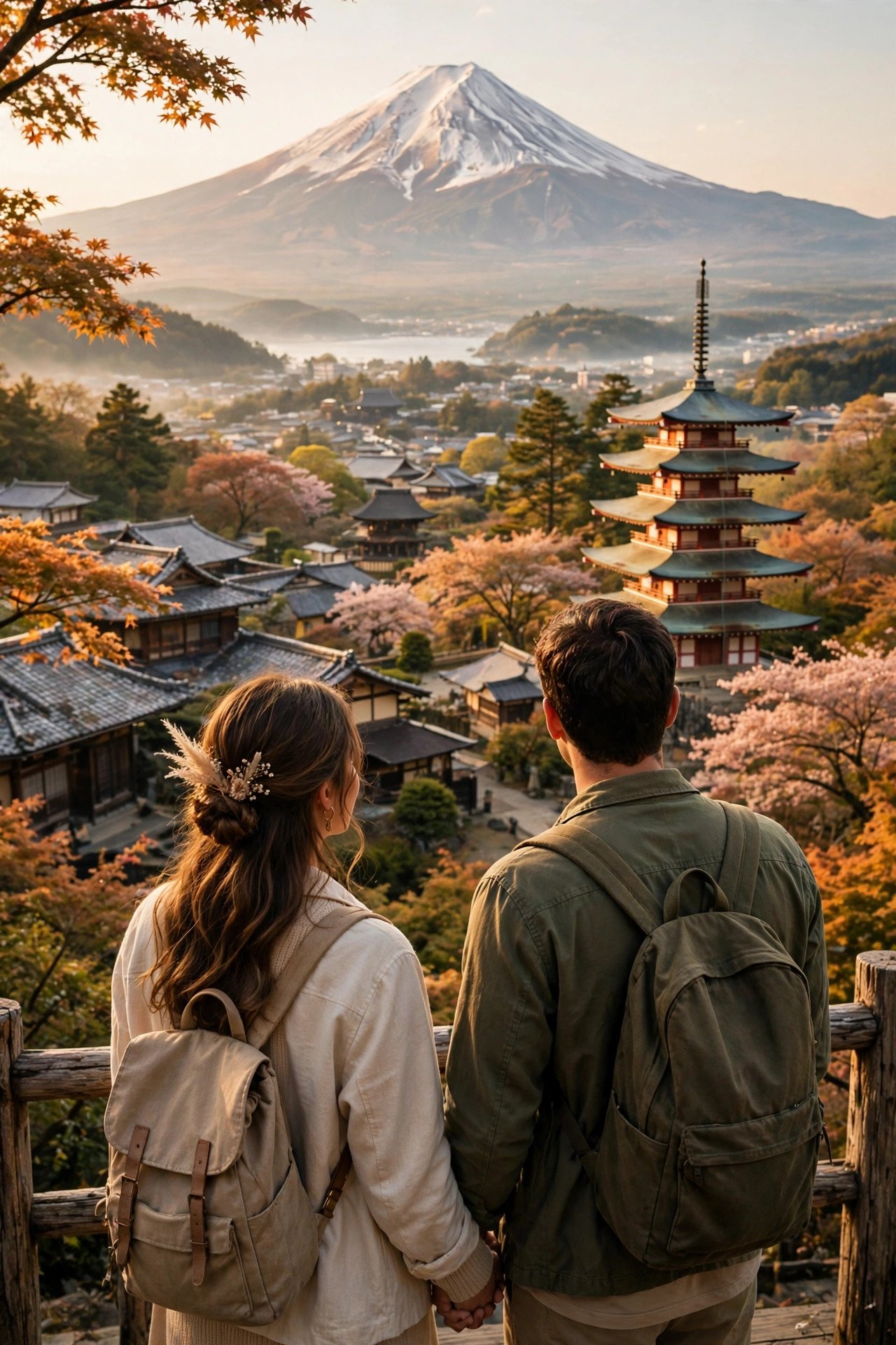 Couple reviewing a ten-day Japan honeymoon itinerary map across Tokyo, Hakone and Kyoto
