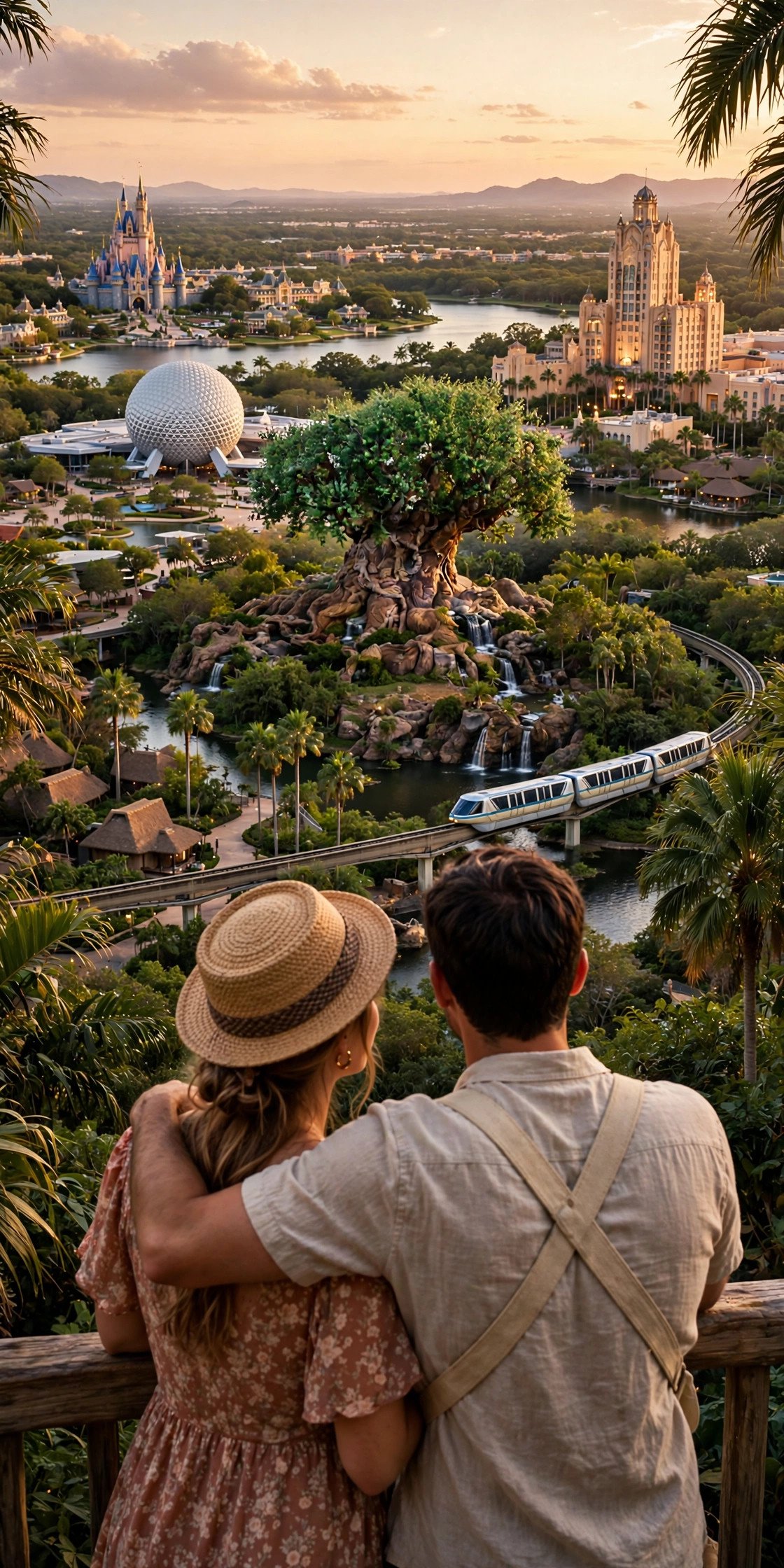 Couple mapping out a five-day Disney honeymoon plan across the four parks and their resort