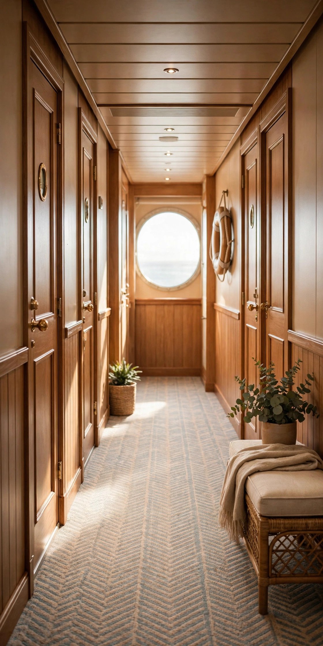 Peaceful cruise corridor on a residential deck away from venues