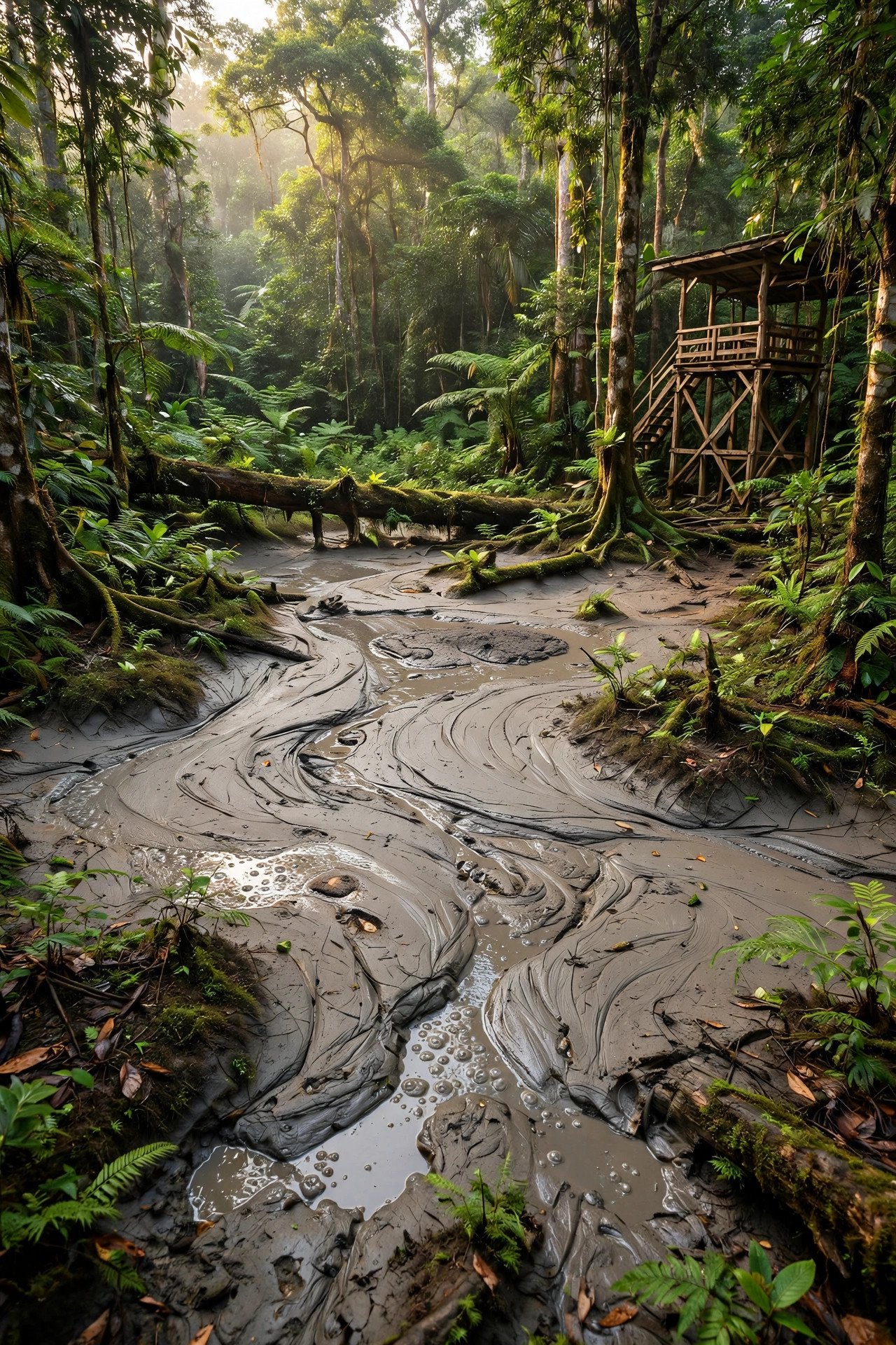Mud volcano clearing in Tabin Wildlife Reserve attracting animals in Sabah