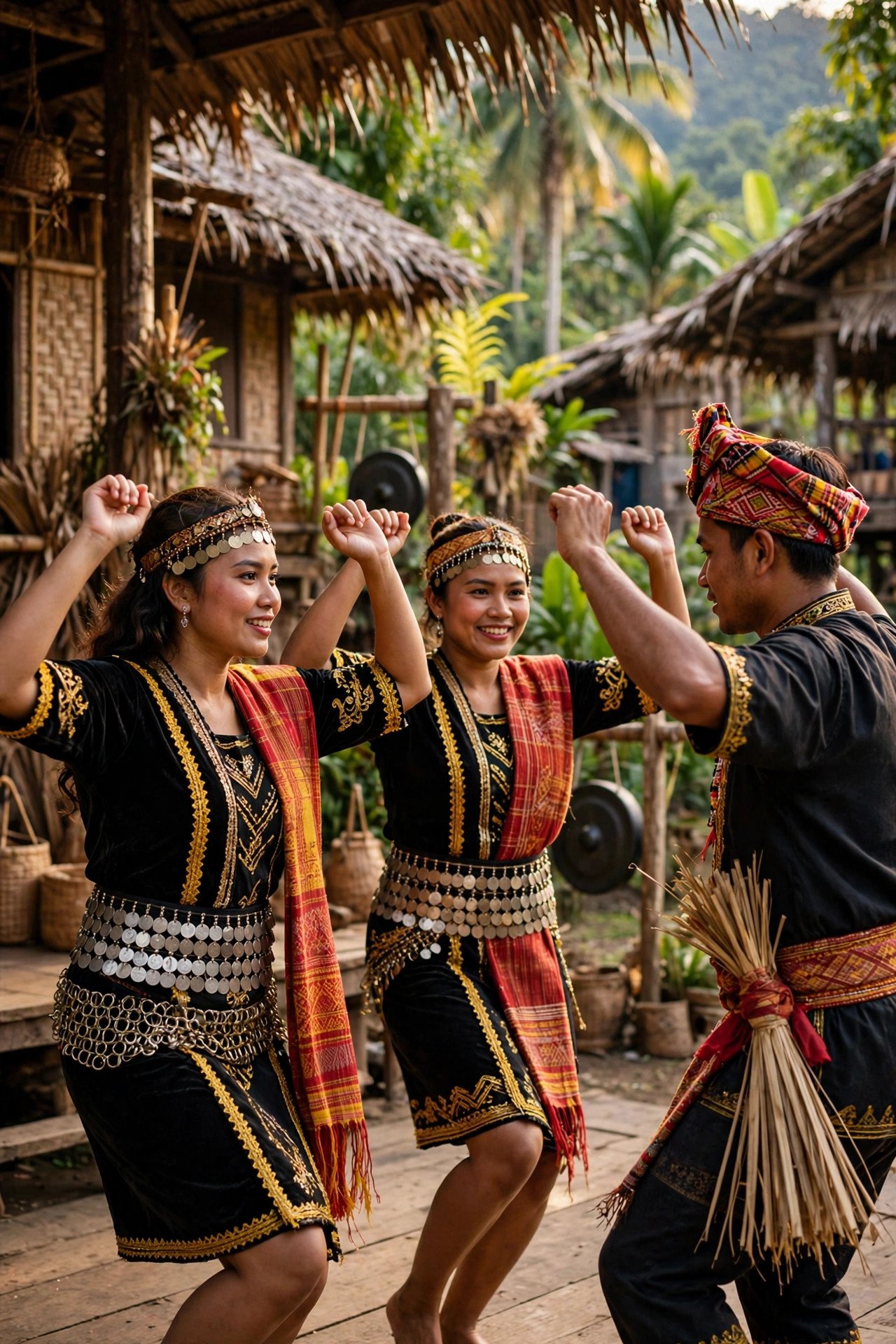 Traditional dance performance at a Sabah cultural village in Borneo