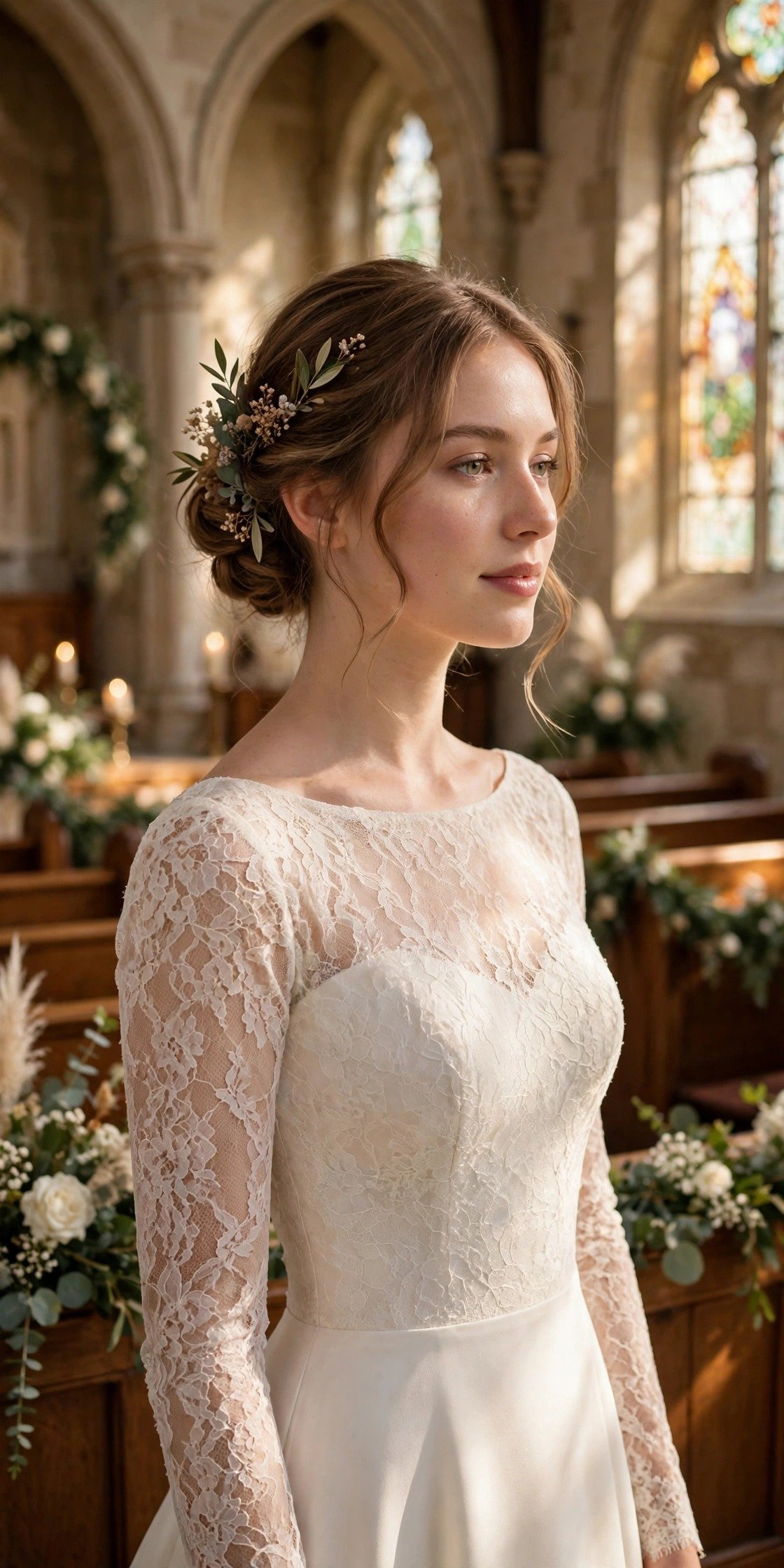 Off-Shoulder-Style Covered-Shoulder Gown With a Portrait Neckline — modest church wedding dresses idea for a 2027 wedding
