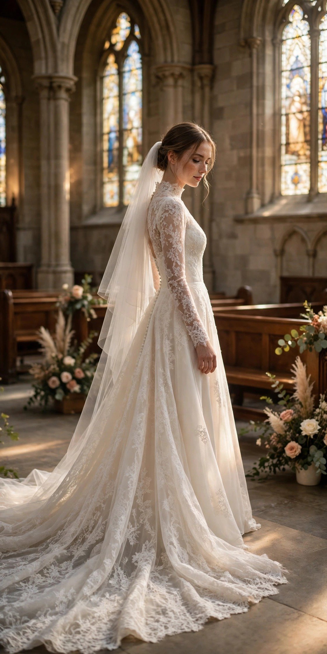 Grand Cathedral Gown With Long Sleeves and a Royal Train — modest church wedding dresses idea for a 2027 wedding