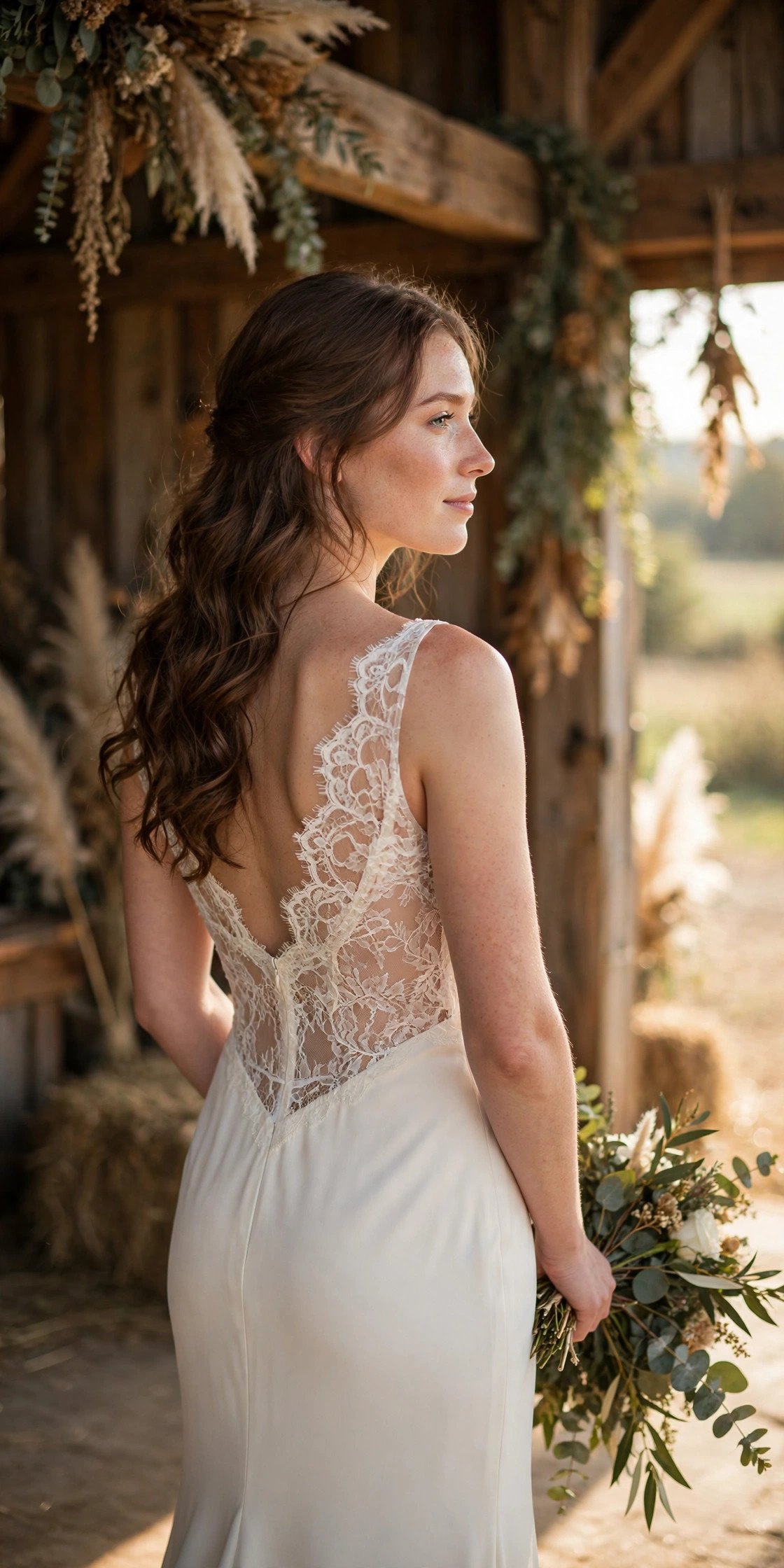 Simple Crepe Sheath With a Lace Back — barn wedding dresses idea for a 2027 wedding