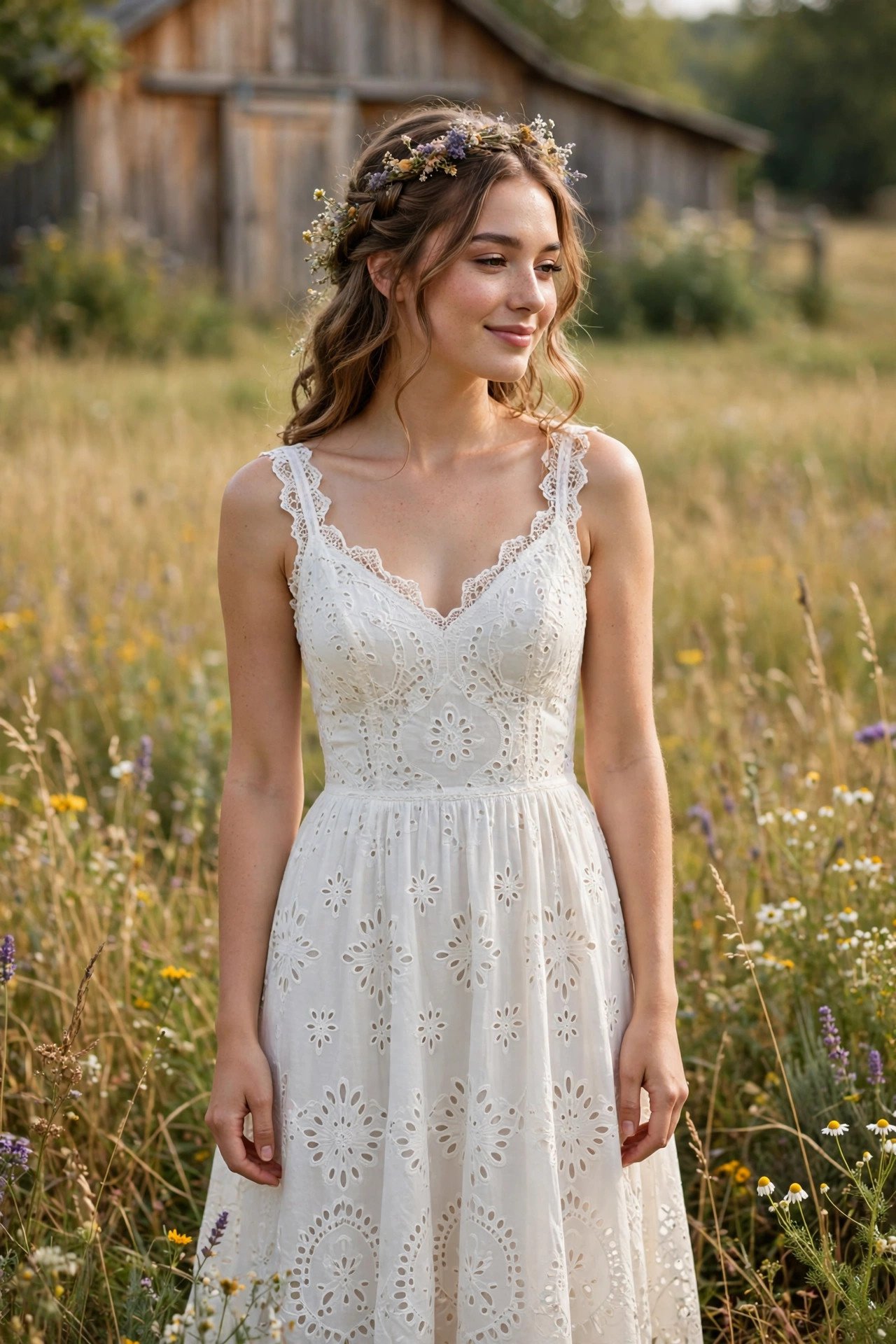 Eyelet Lace Sundress-Style Gown — barn wedding dresses idea for a 2027 wedding