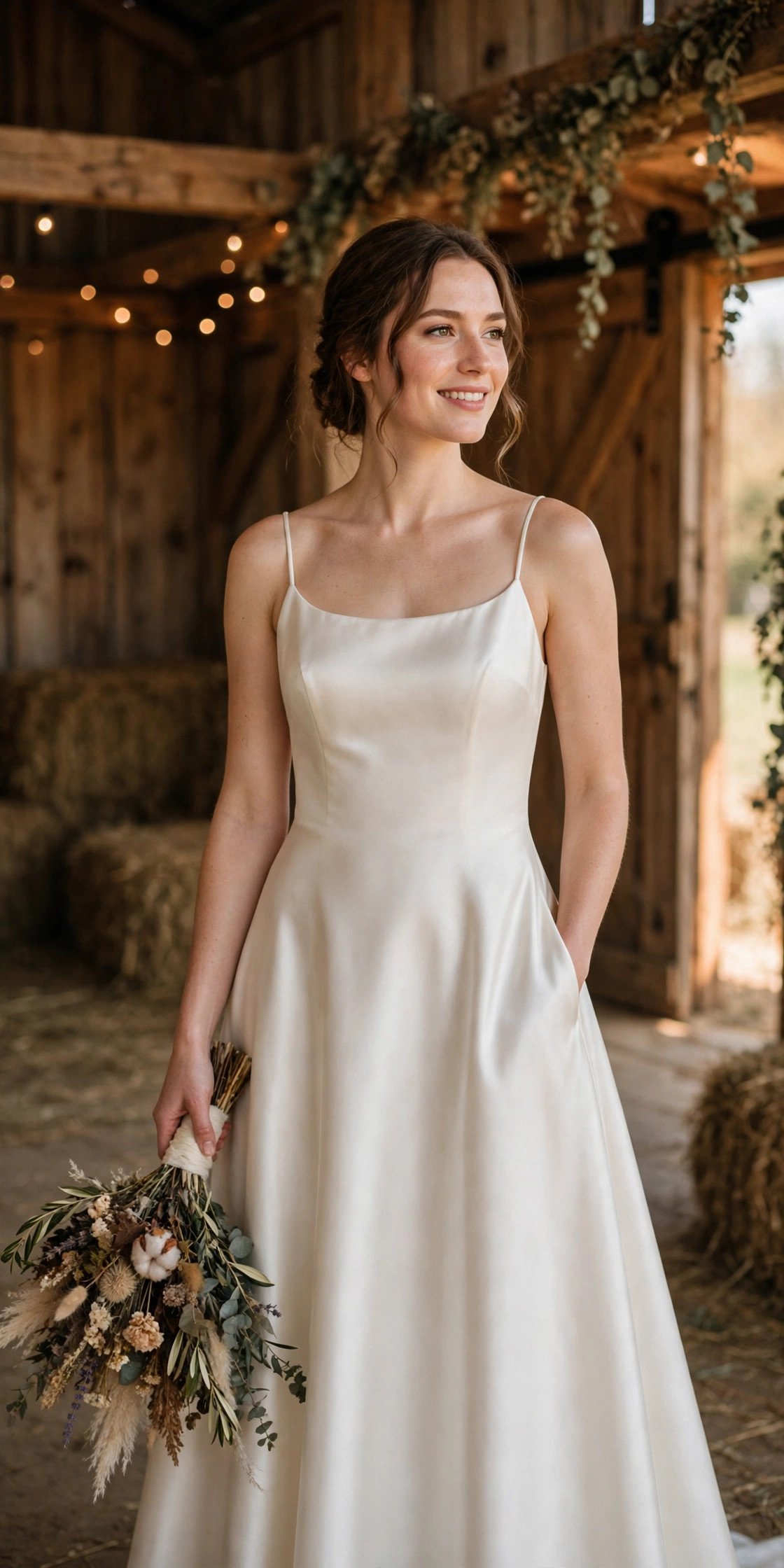Simple Satin A-Line With Pockets — barn wedding dresses idea for a 2027 wedding