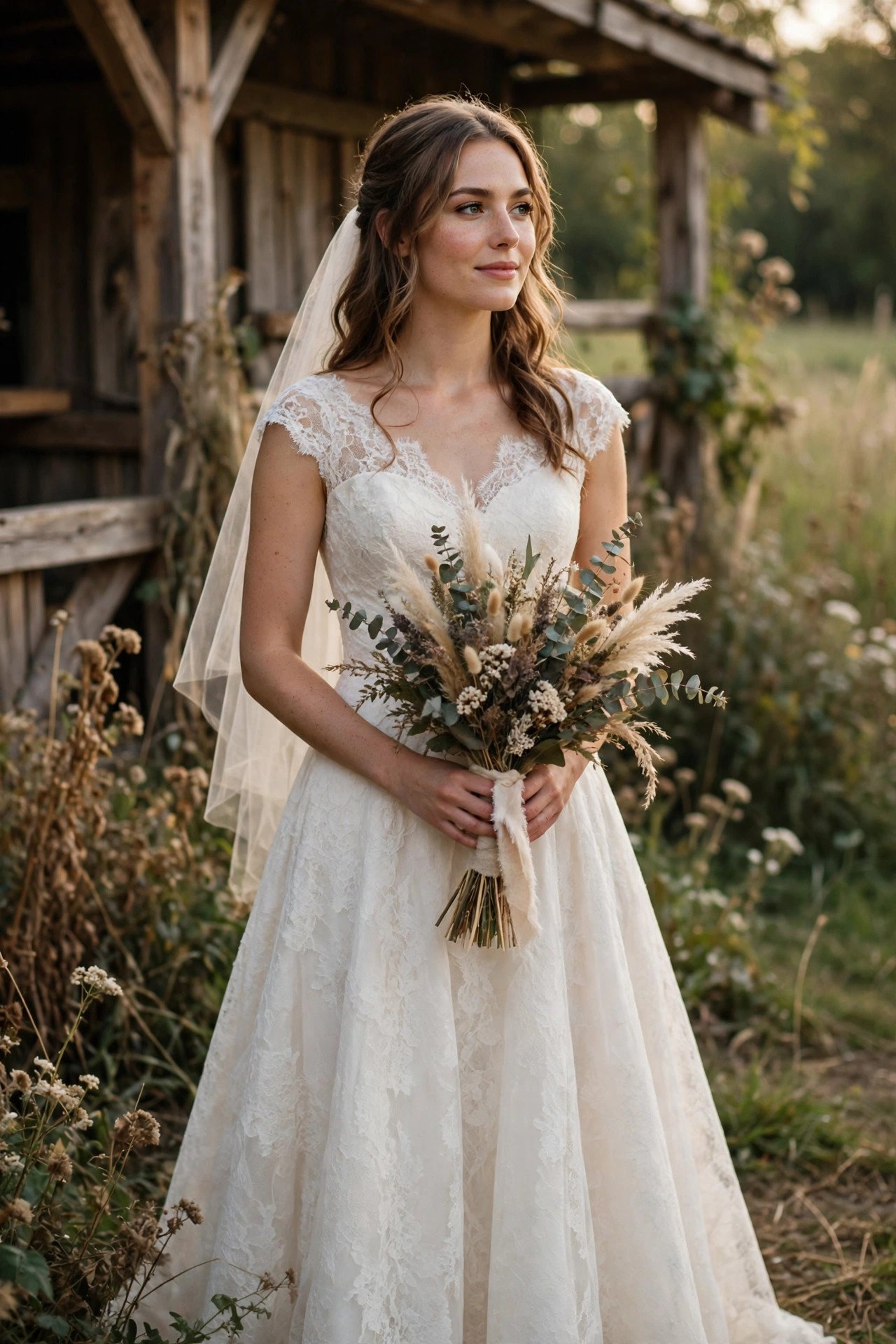 Matte Lace A-Line With a Natural Waist — rustic wedding dresses idea for a 2027 wedding