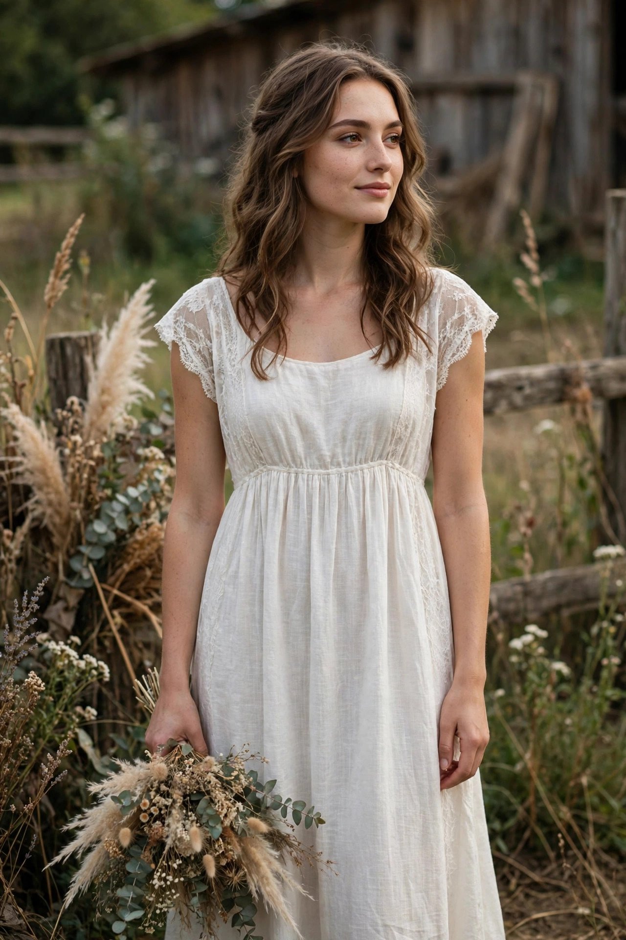 Relaxed Empire-Waist Gown With Cap Sleeves — rustic wedding dresses idea for a 2027 wedding