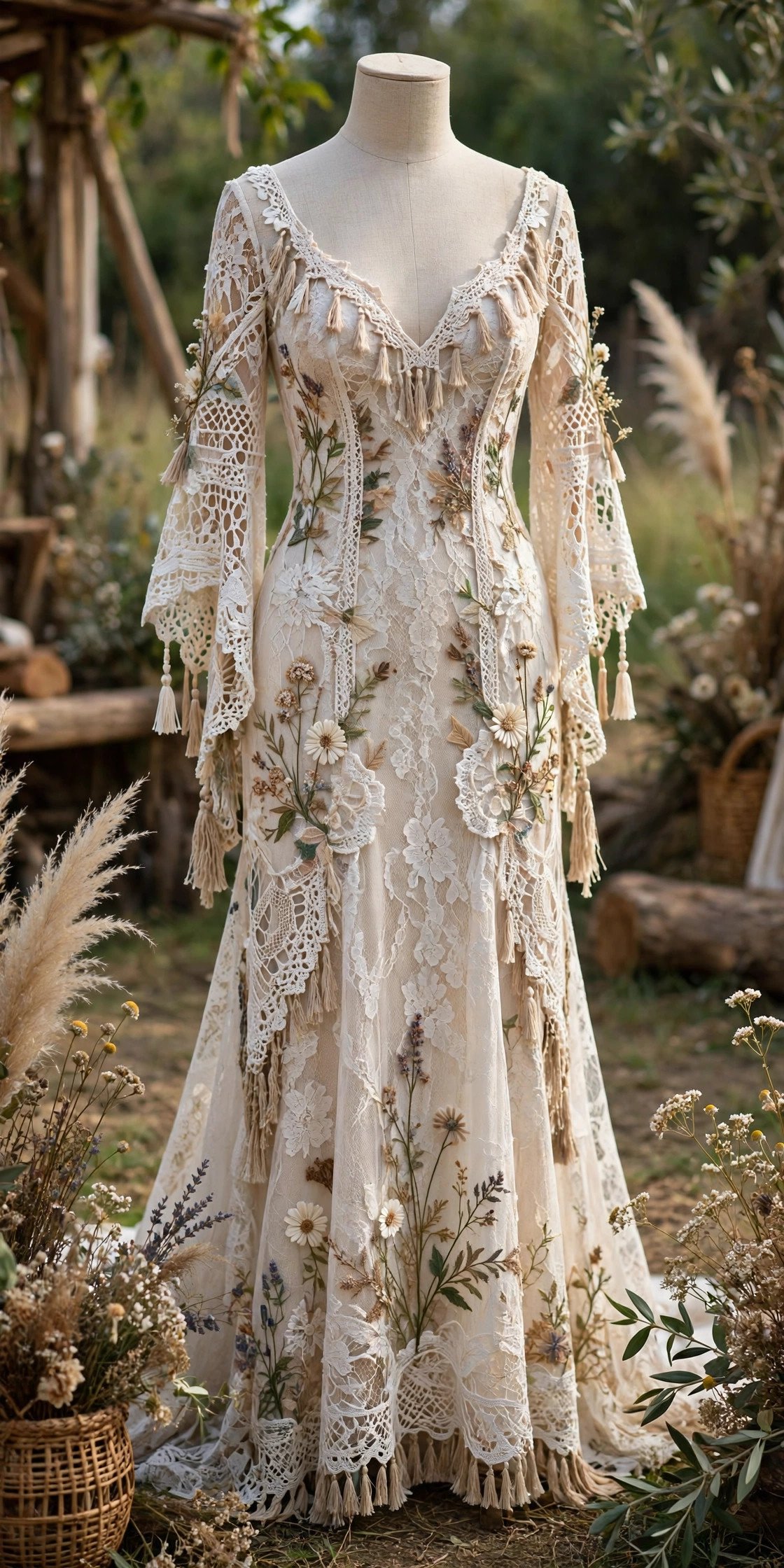 Backless Lace Gown With a Festival Feel — rustic wedding dresses idea for a 2027 wedding