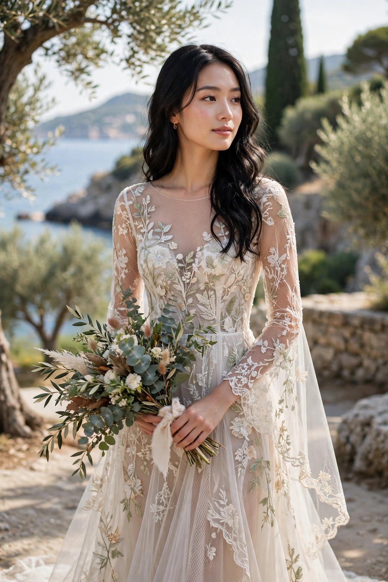 Embroidered Mesh Gown That Hides Travel Creases — destination wedding dresses idea for a 2027 wedding