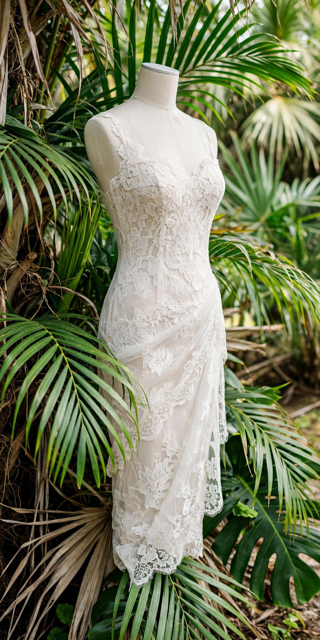 Open-Back Lace Sheath With Palm-Ready Simplicity — tropical wedding dresses idea for a 2027 wedding