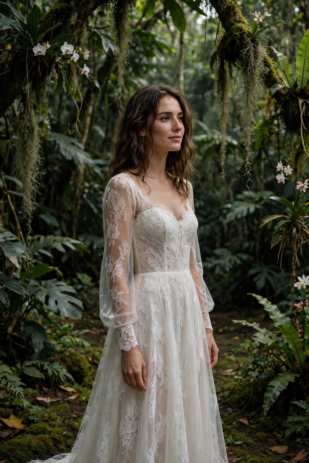 Long Sheer-Sleeve Lace Gown for Shaded Jungle Venues — tropical wedding dresses idea for a 2027 wedding