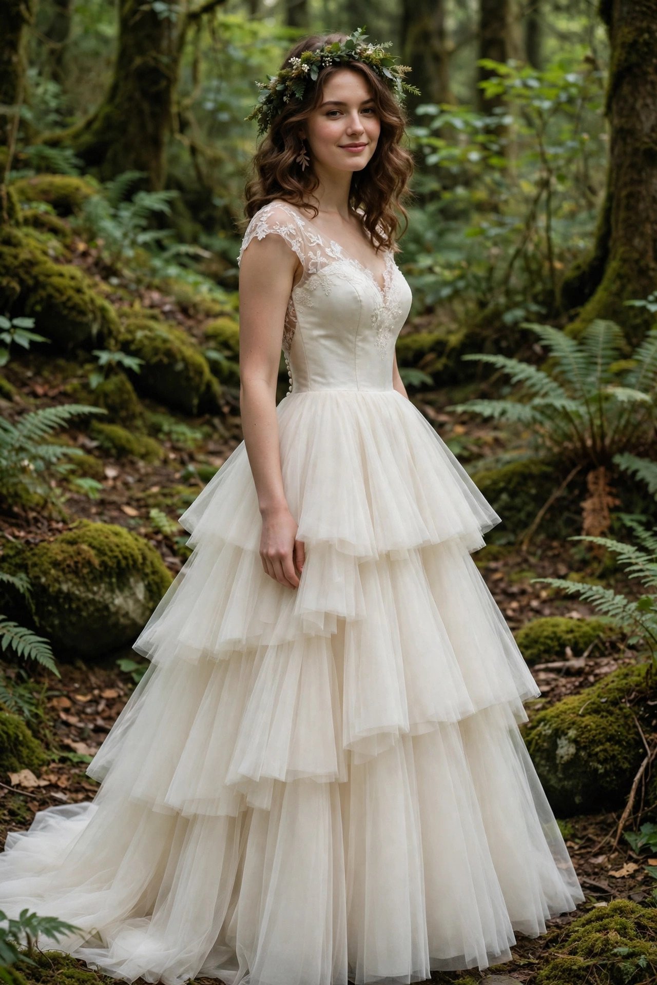 Tiered Skirt Gown With a Fitted Bodice — forest wedding dresses idea for a 2027 wedding