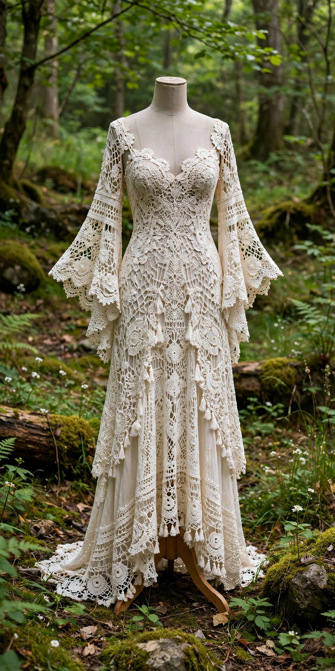 Backless Boho Gown With Crochet Details — forest wedding dresses idea for a 2027 wedding