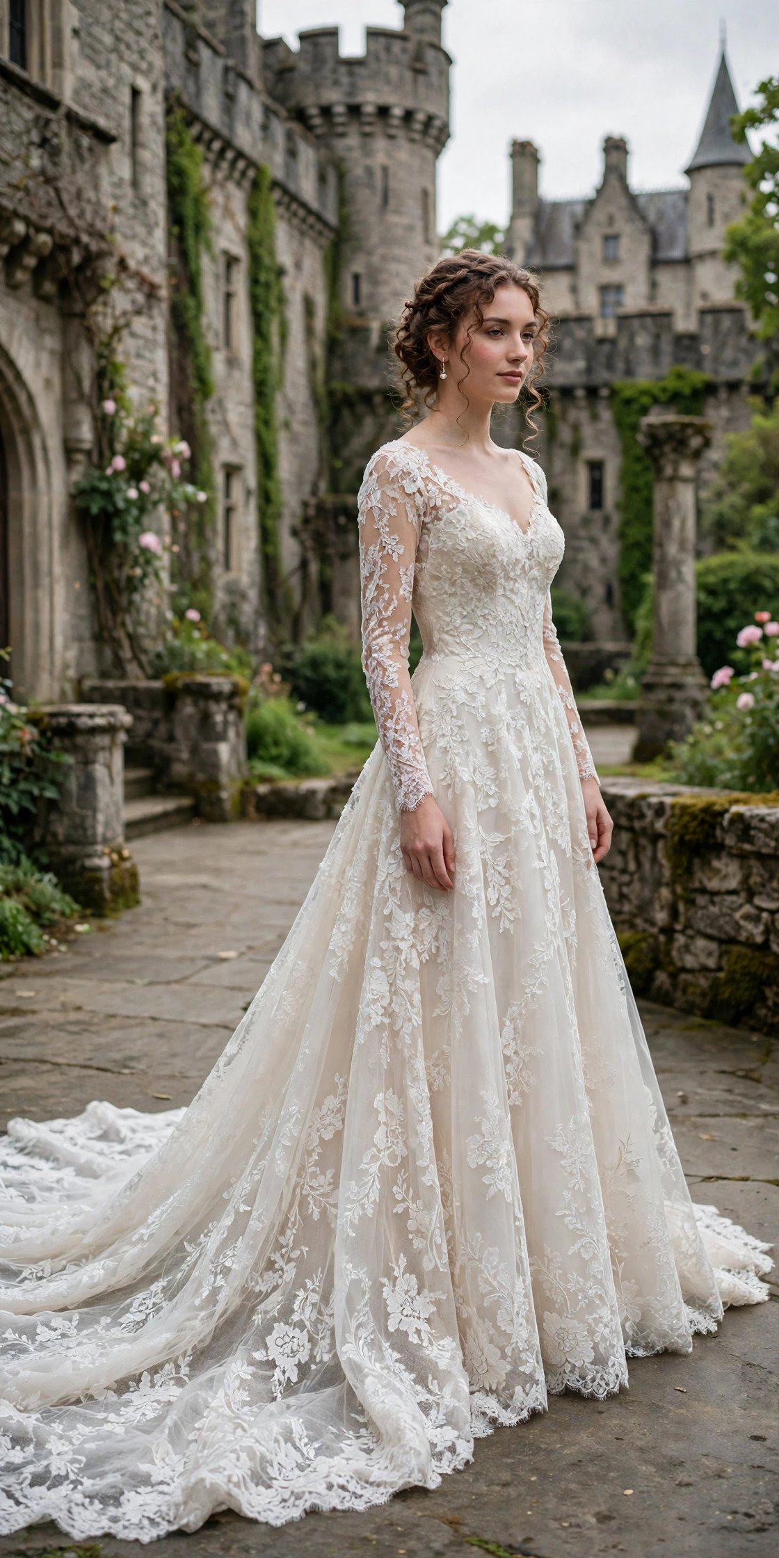 Regal Lace Gown With a Royal-Length Train — fairytale castle wedding dresses idea for a 2027 wedding