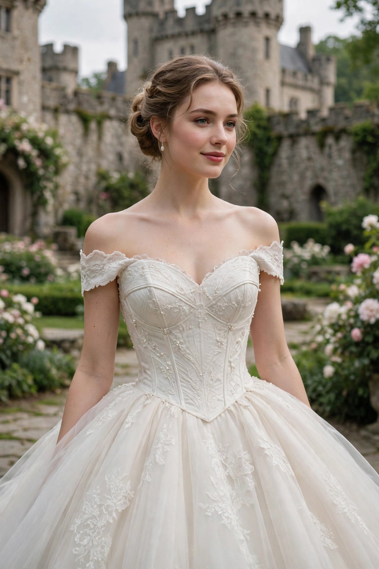 Off-the-Shoulder Ball Gown With a Structured Bodice — fairytale castle wedding dresses idea for a 2027 wedding